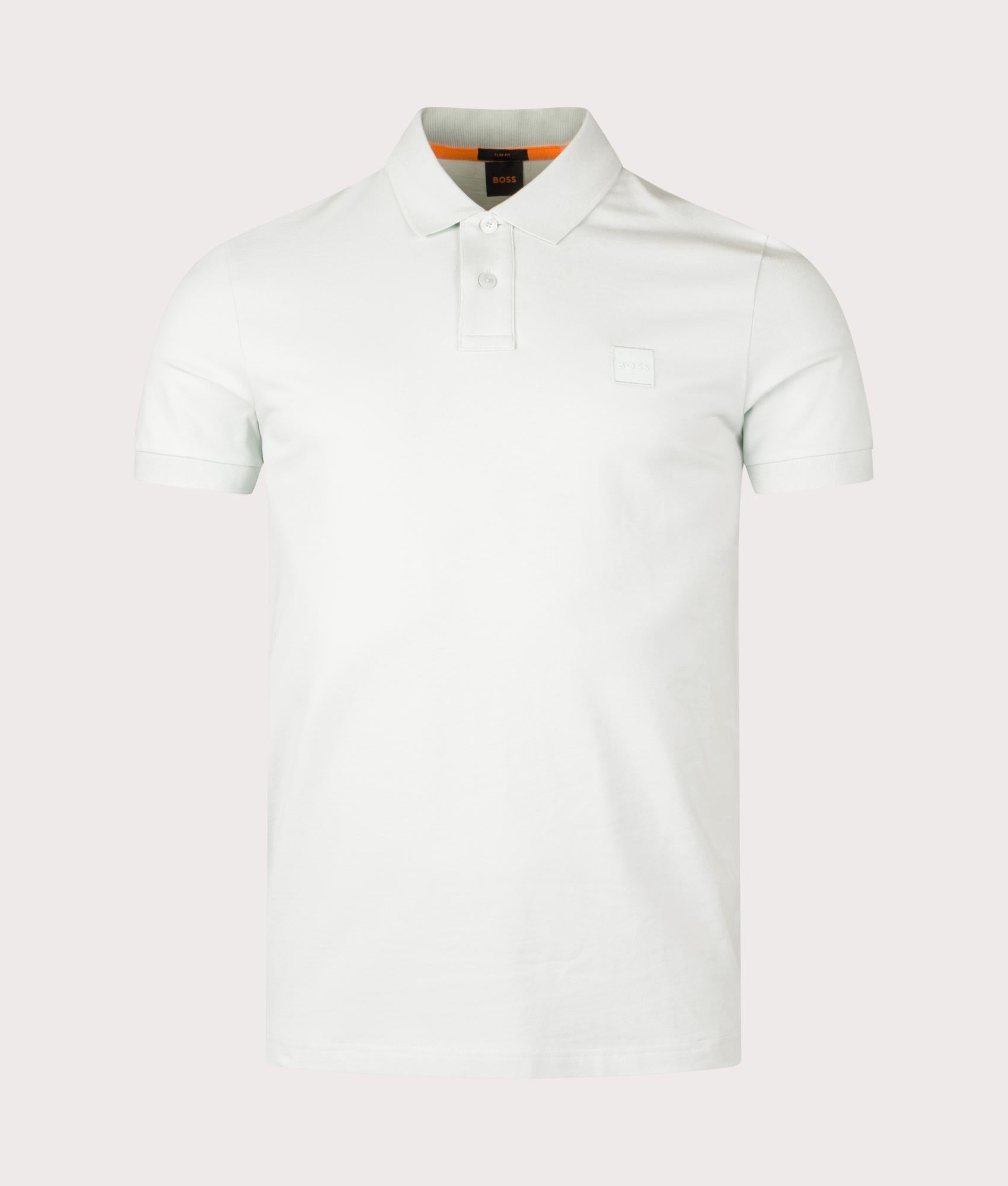 BOSS Slim Fit Passenger Polo Shirt in Open Blue . Shot at EQVVS. Front shot 