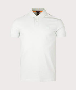 BOSS Slim Fit Passenger Polo Shirt in Open Blue . Shot at EQVVS. Front shot 