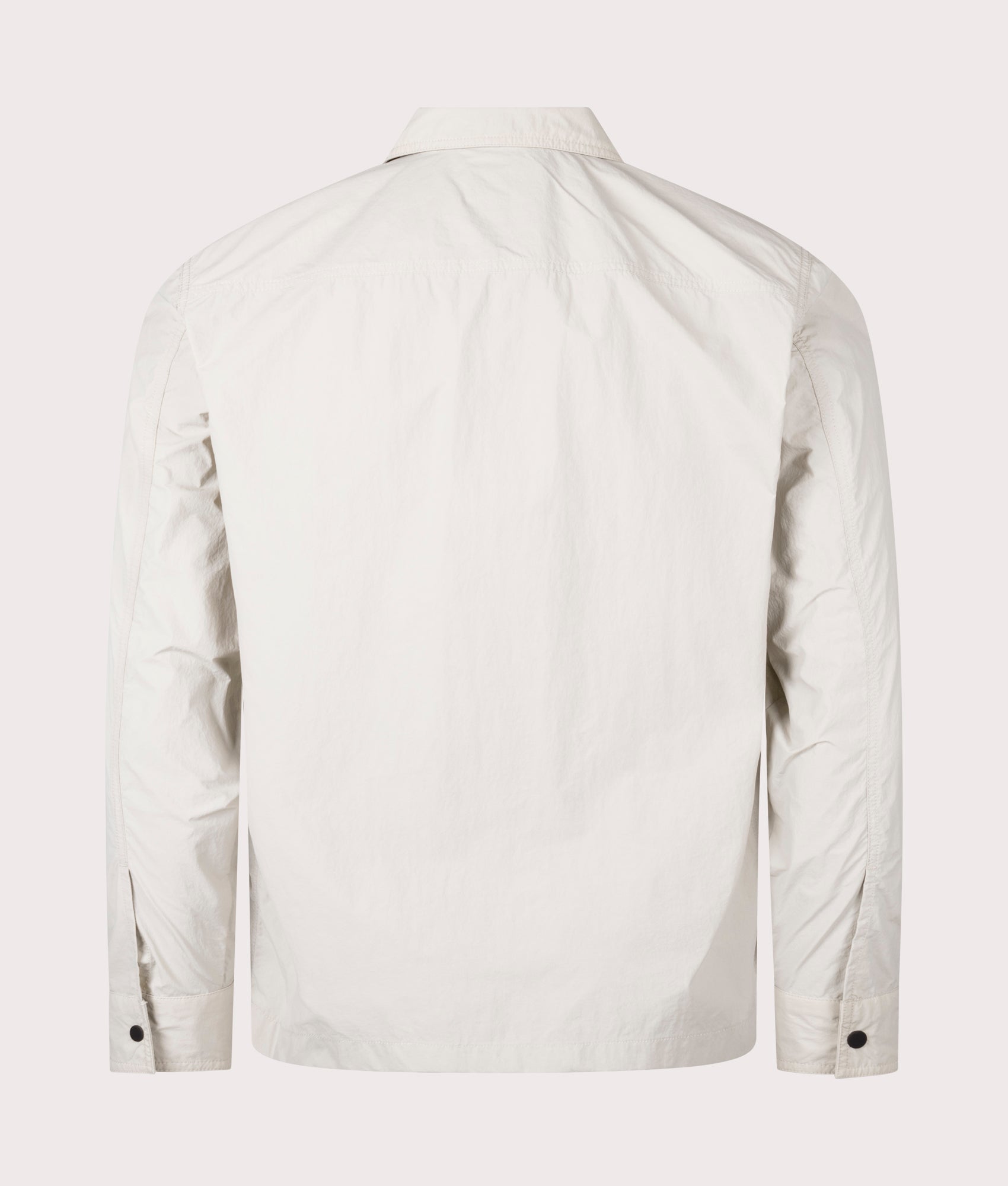 BOSS Oversized Leejay Zip Overshirt in Light Beige at EQVVS. Back Shot.