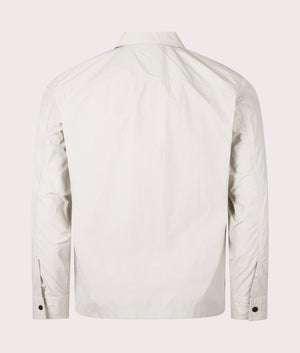 BOSS Oversized Leejay Zip Overshirt in Light Beige at EQVVS. Back Shot.