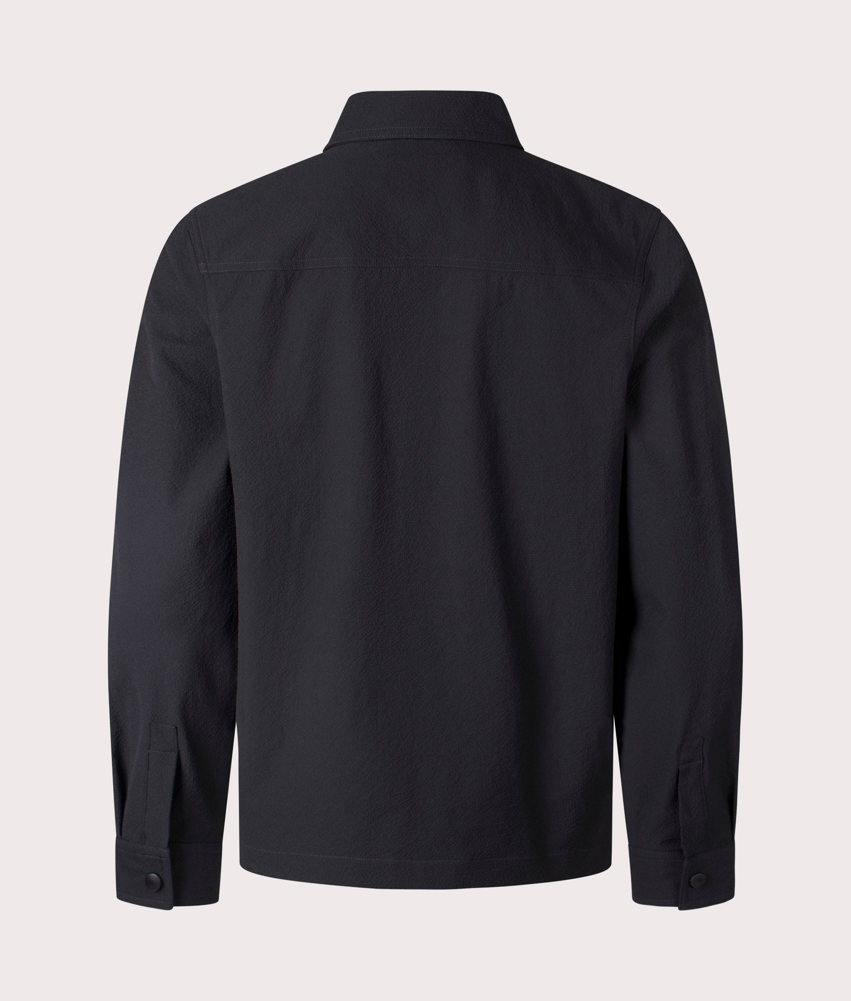 HUGO Oversized Eselio Zip Overshirt in Black at EQVVS. Back shot. 