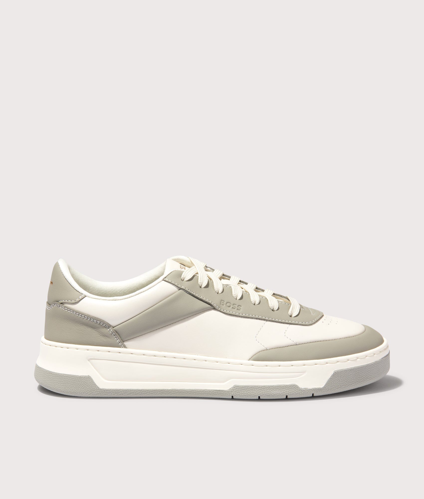 BOSS Baltimore Tenn Trainers in Open Grey at EQVVS Menswear. Side shot. 