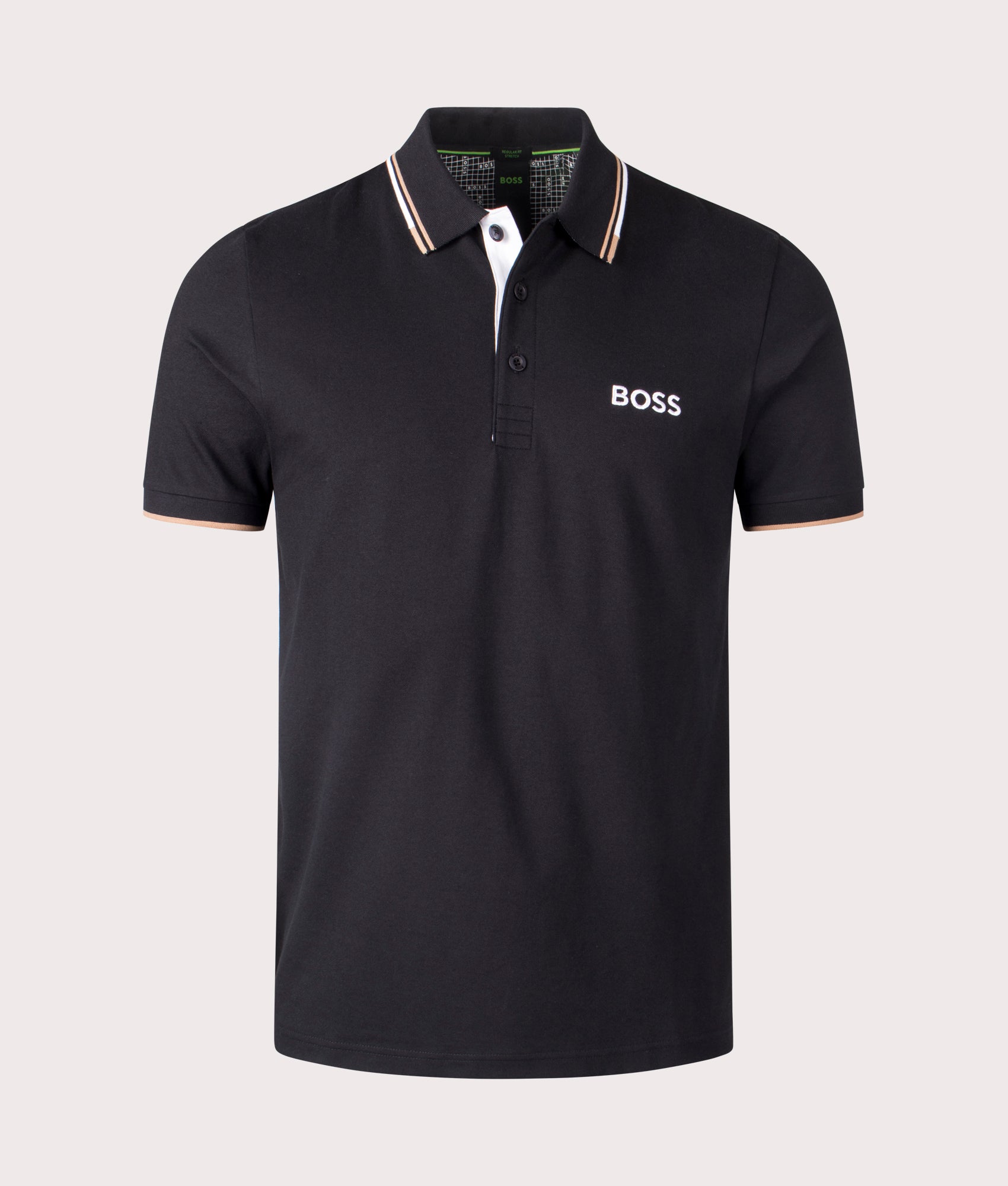 BOSS Paddy Pro Polo Shirt in Black. EQVVS Front Shot.