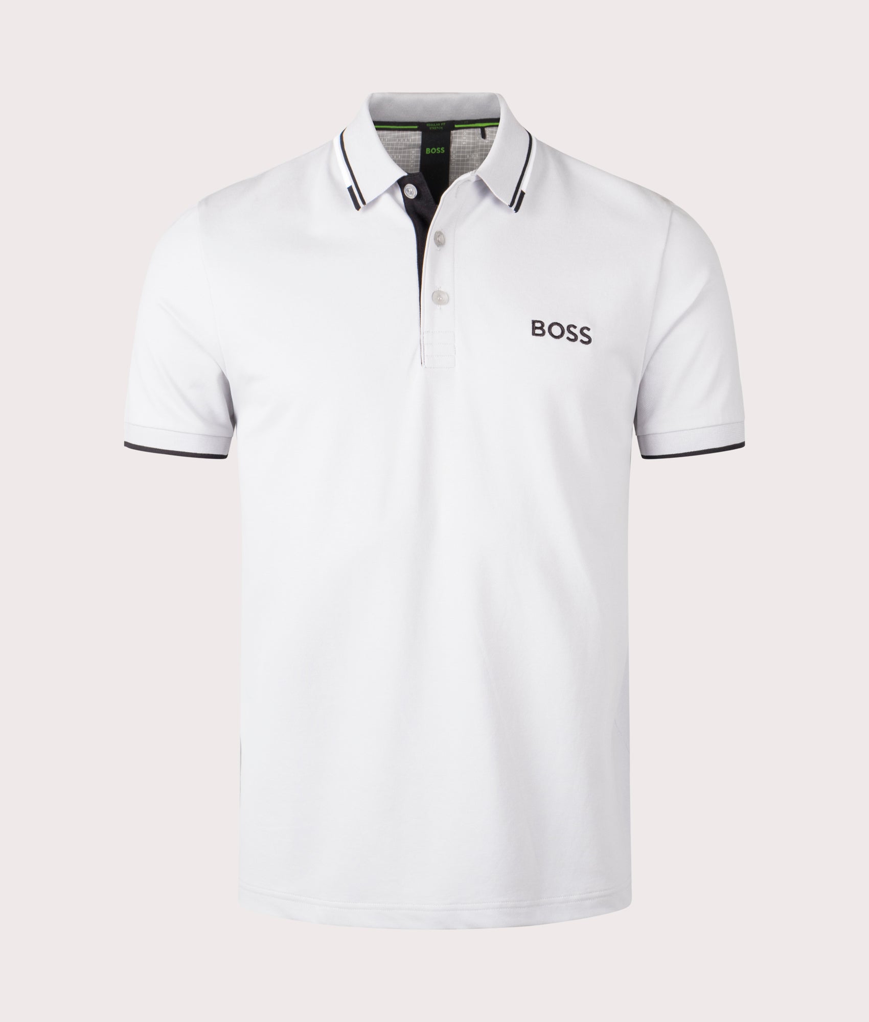 BOSS Paddy Pro Polo Shirt in Light/Pastel Grey. EQVVS Front Shot.