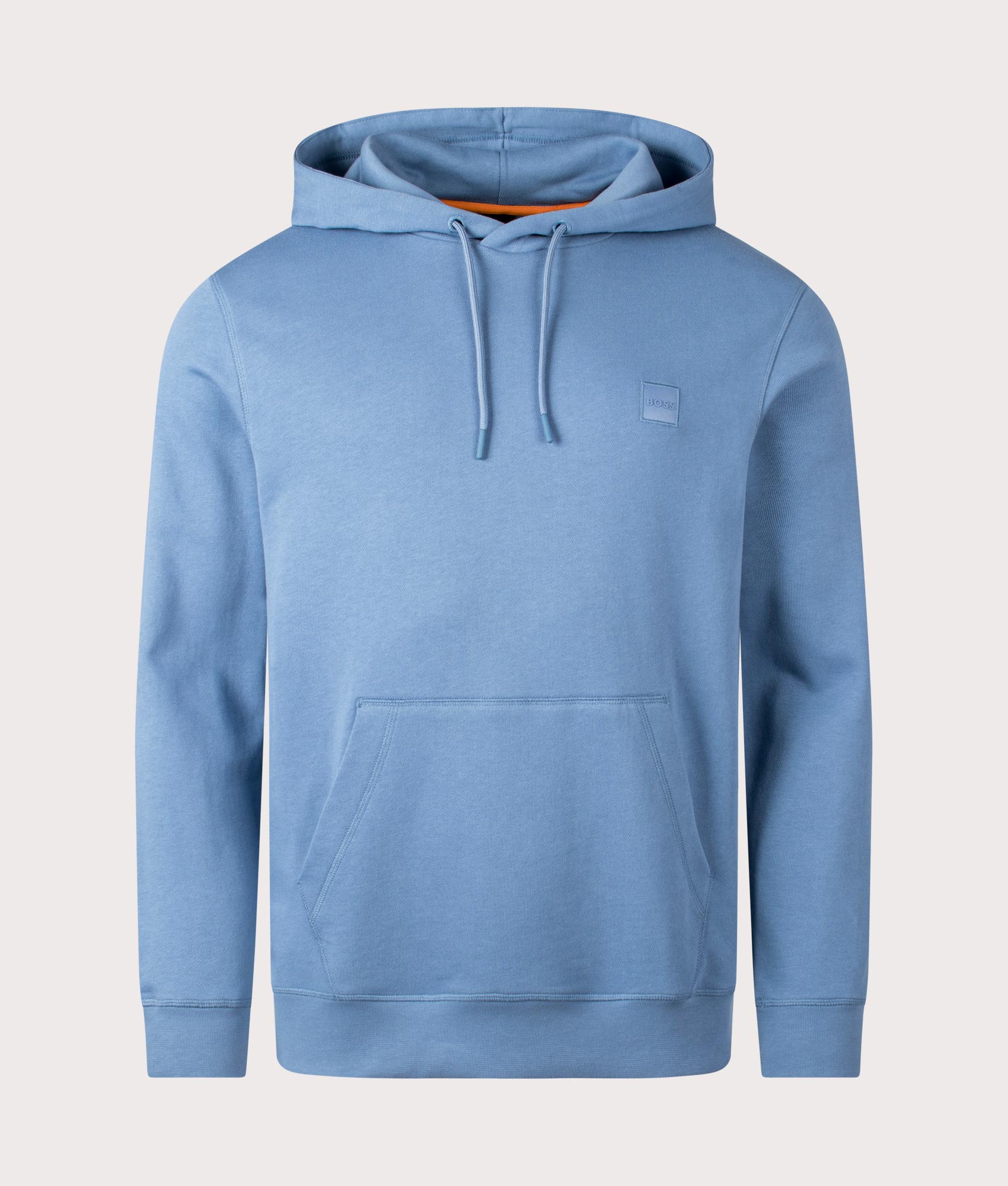 Wetalk Hoodie in Light/Pastel Blue from BOSS. Front angle shot at EQVVS.