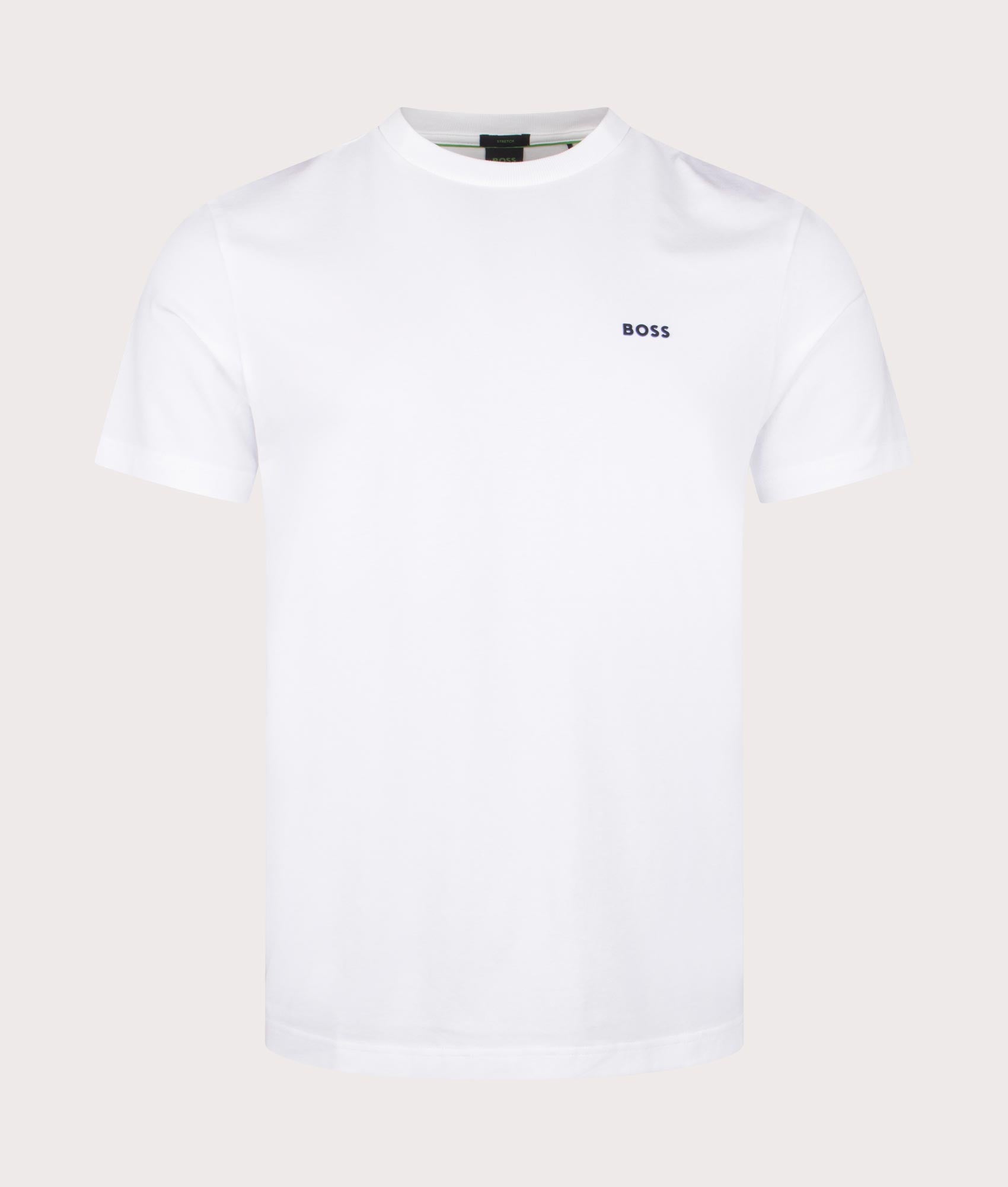 BOSS Crew Neck Tee T-Shirt in Natural White. EQVVS front shot.