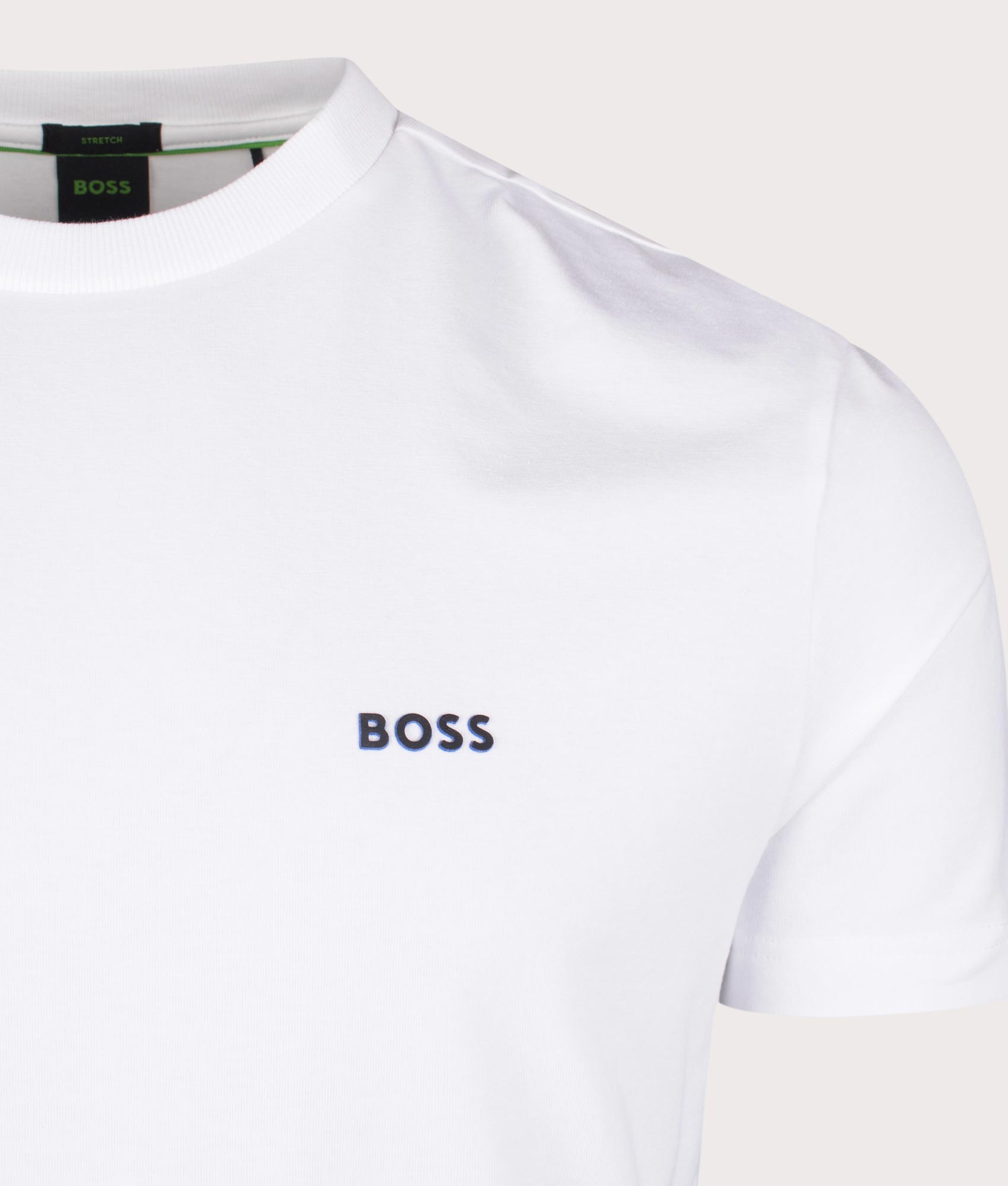 BOSS Crew Neck Tee T-Shirt in Natural White. EQVVS Detail shot.
