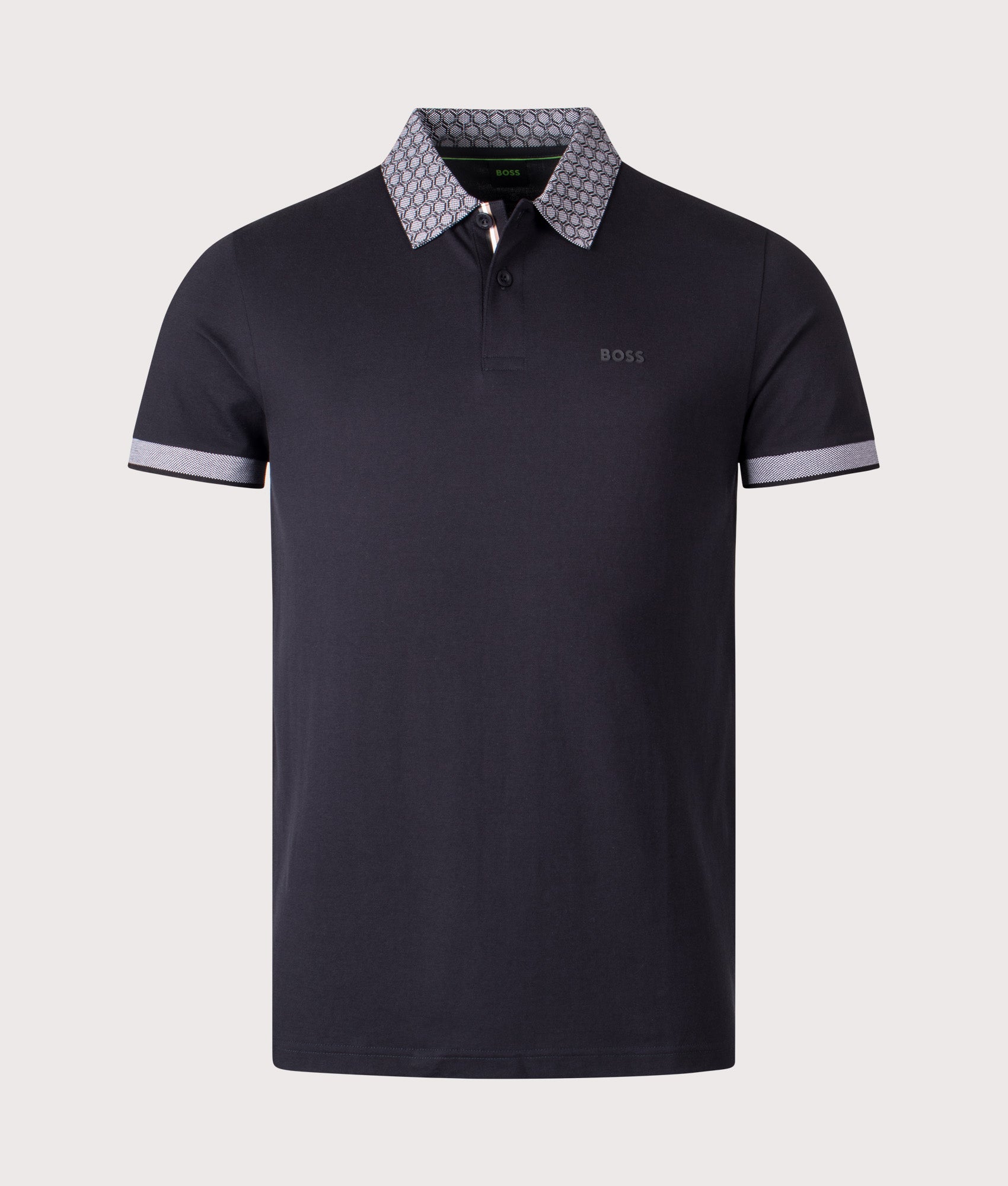 Chip Paddy Polo Shirt in Black | BOSS | EQVVS | Front shot 
