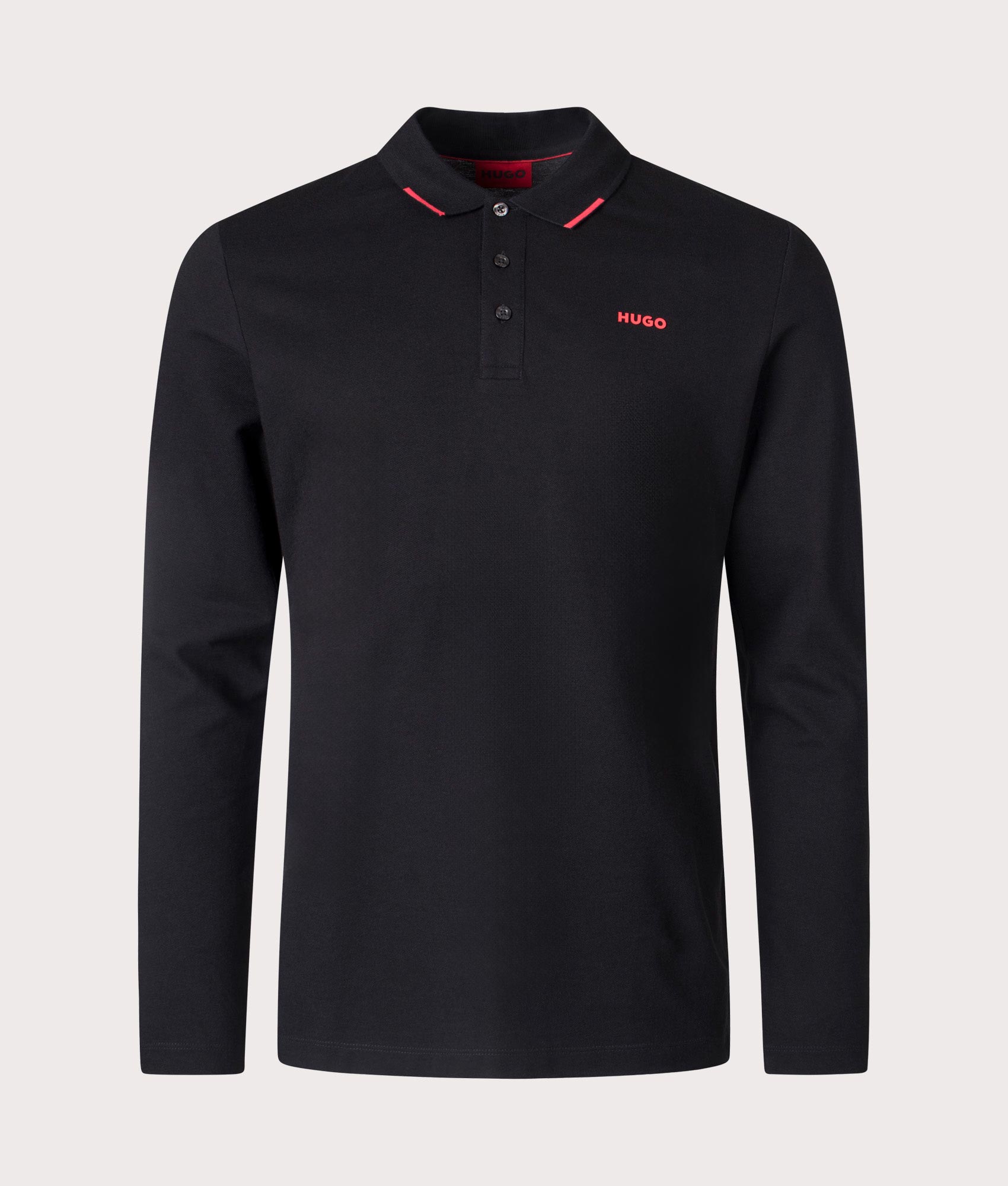Derrikos Polo Shirt in Black from HUGO. Front angle shot at EQVVS.