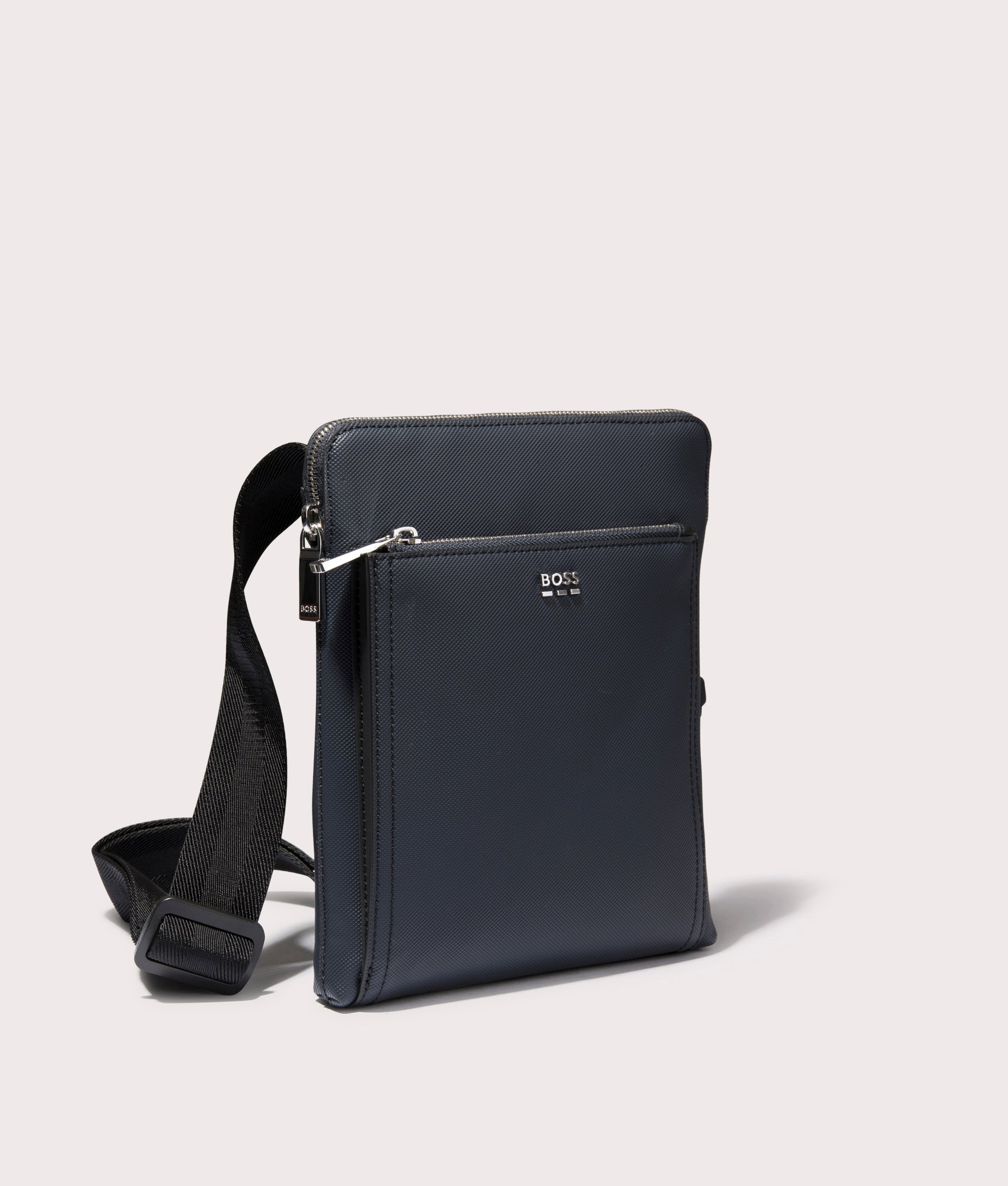 BOSS Jinko Envelope Bag in Dark Blue at EQVVS. Angle Shot.
