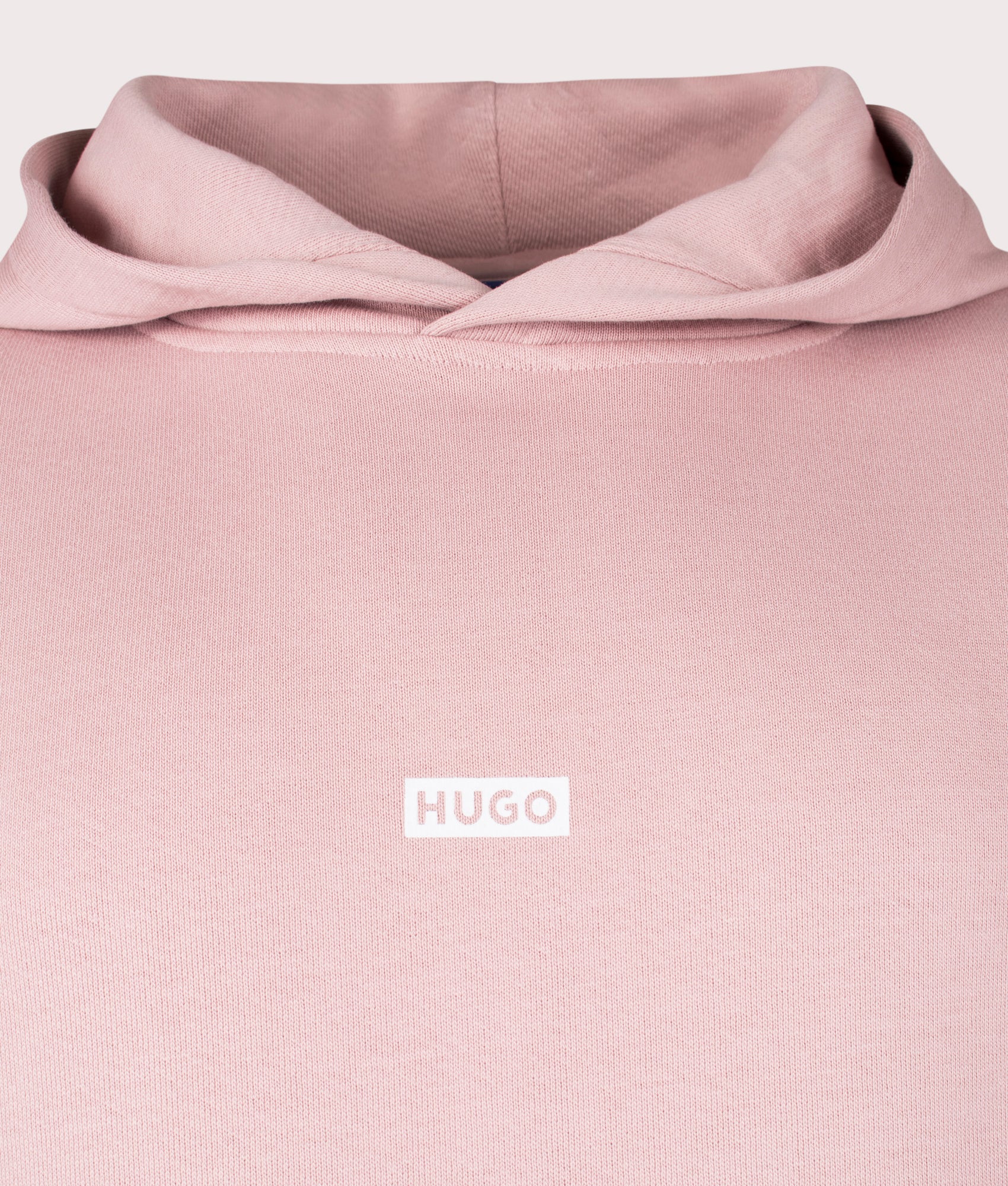 HUGO Nazardo Hoodie in Light Pastel Pink. Shot at EQVVS. Detail shot