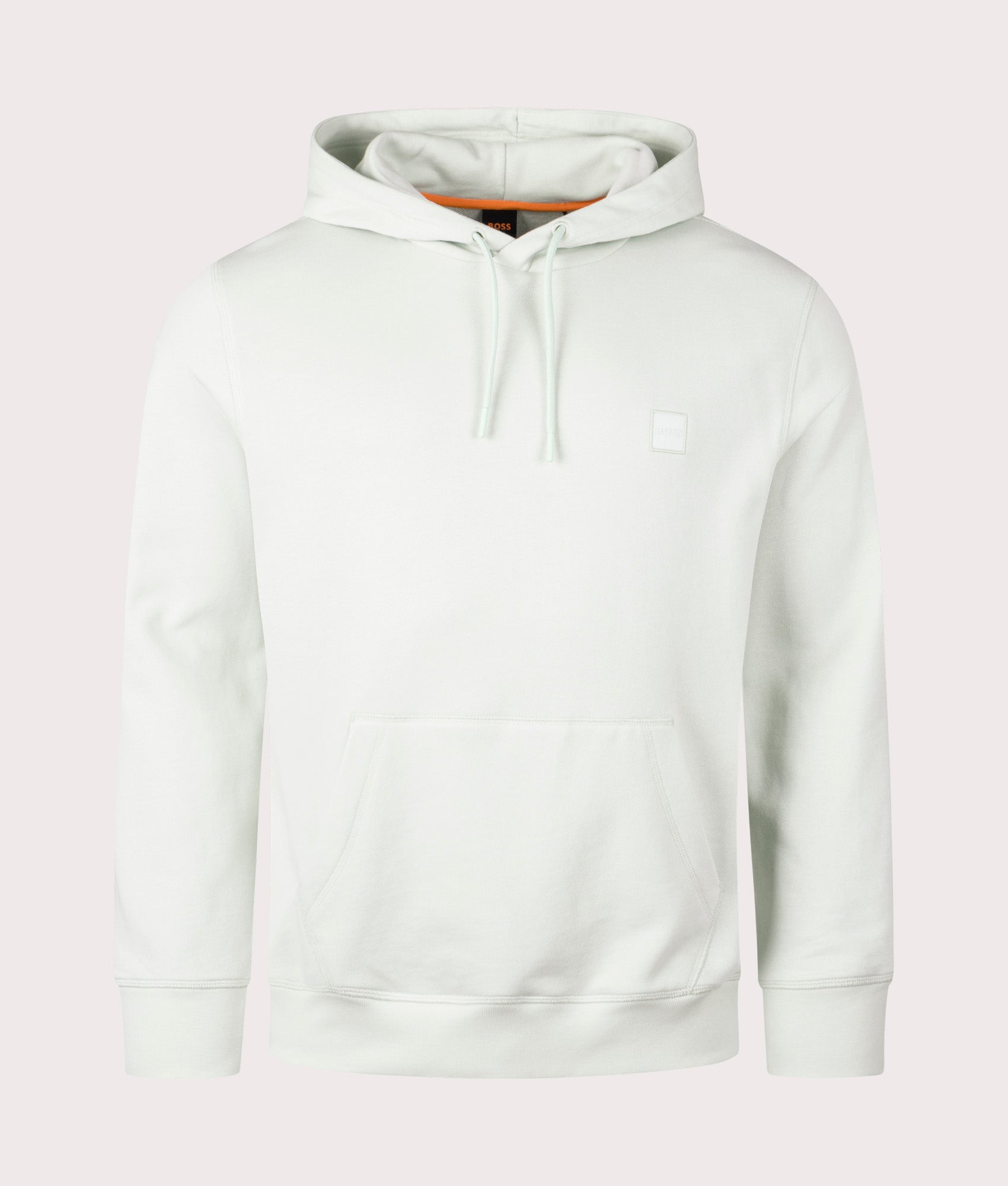 BOSS Wetalk Hoodie in Open Green . Shot at EQVVS. Front detail shot