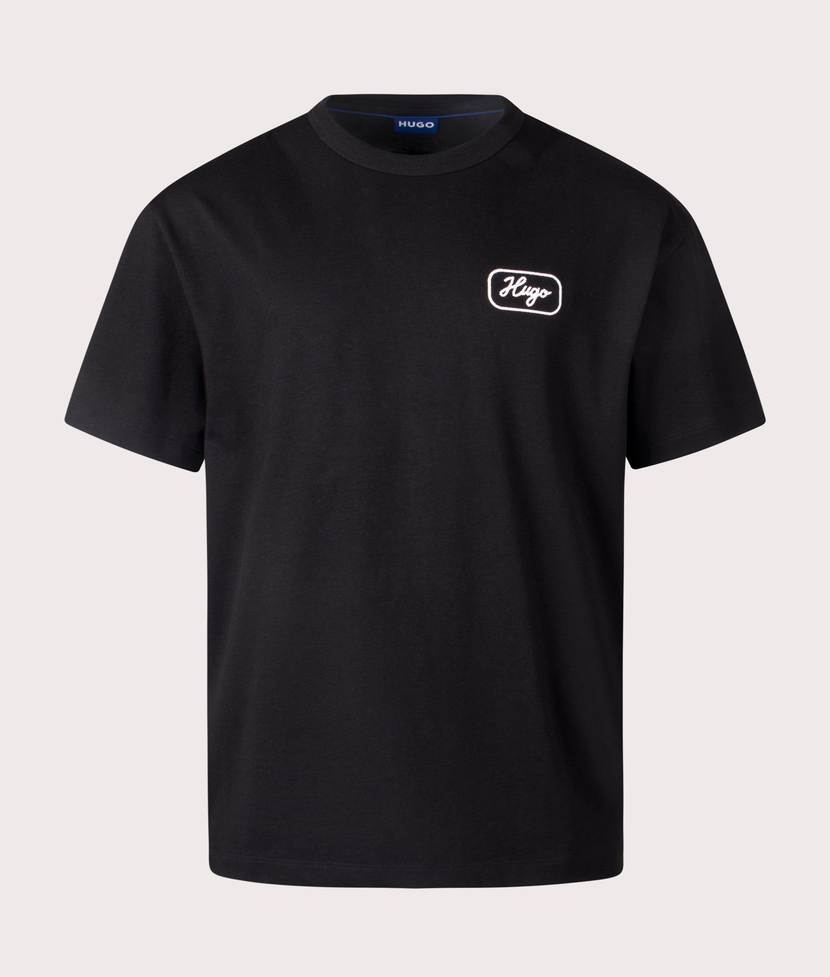 Hugo Relaxed Fit Nampie T-Shirt in Black. Shot at EQVVS. Front detail shot 