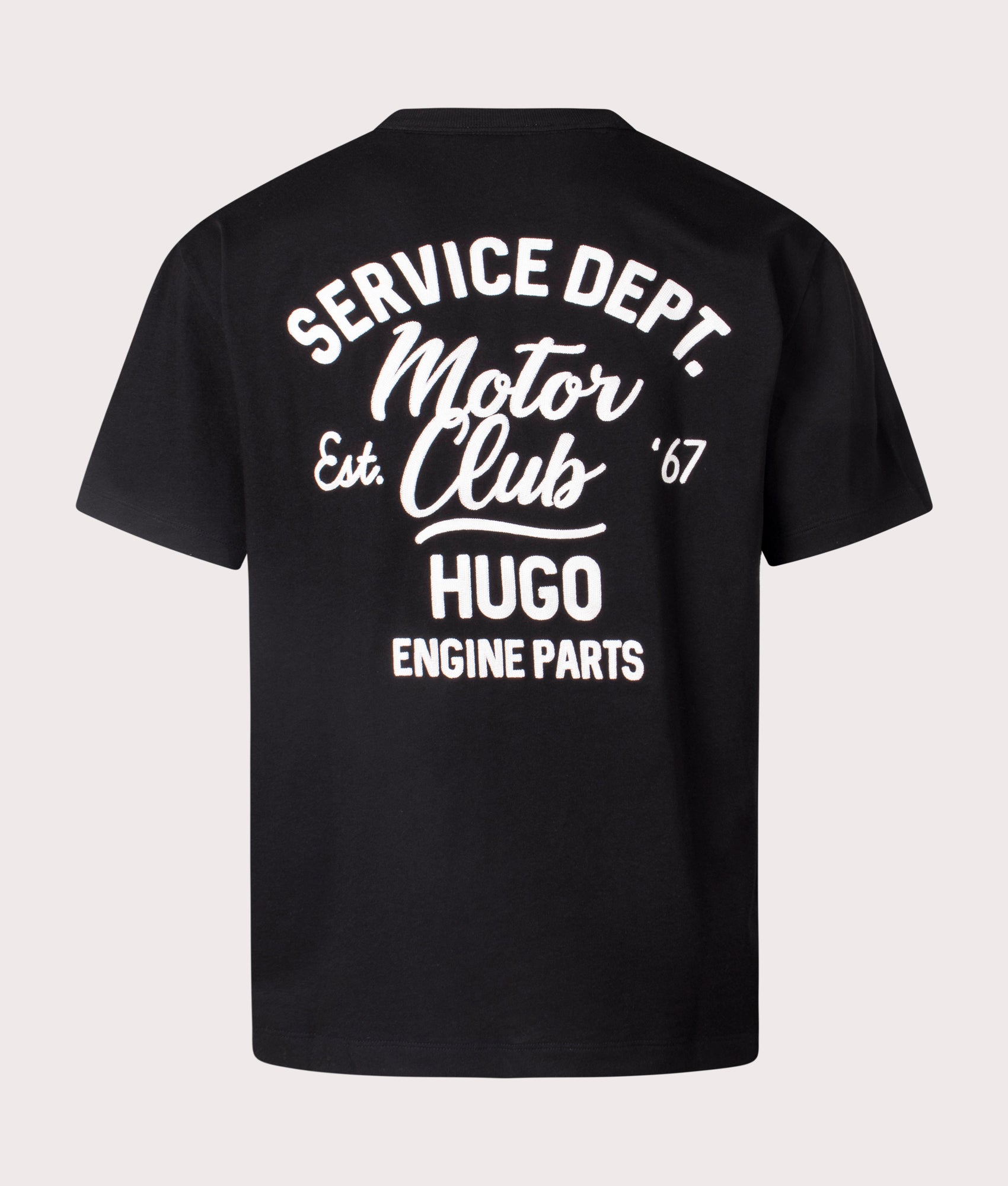 Hugo Relaxed Fit Nampie T-Shirt in Black. Shot at EQVVS. Back shot 