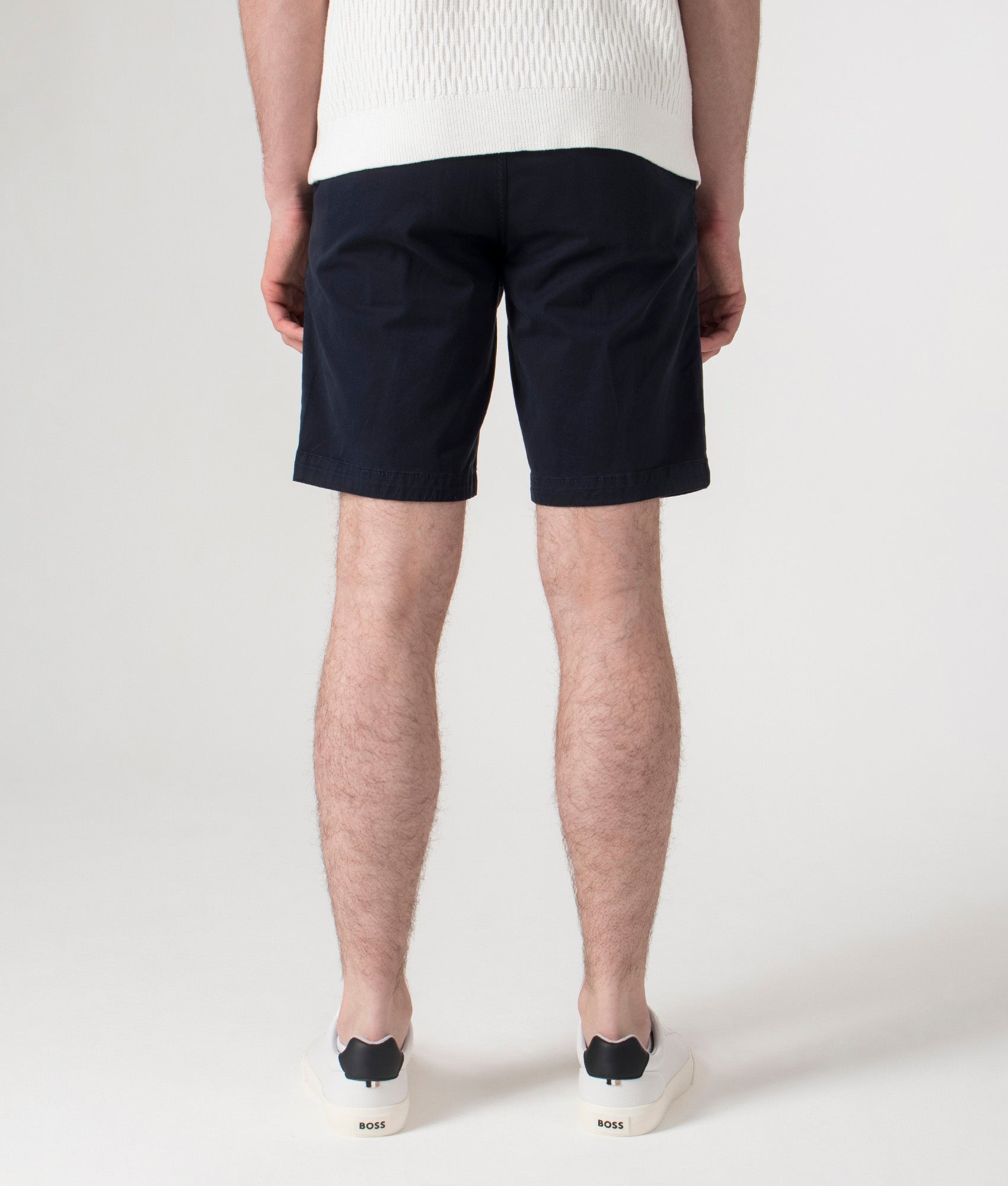 BOSS Slim Fit Chino Shorts in Dark Blue at EQVVS. Back Shot.