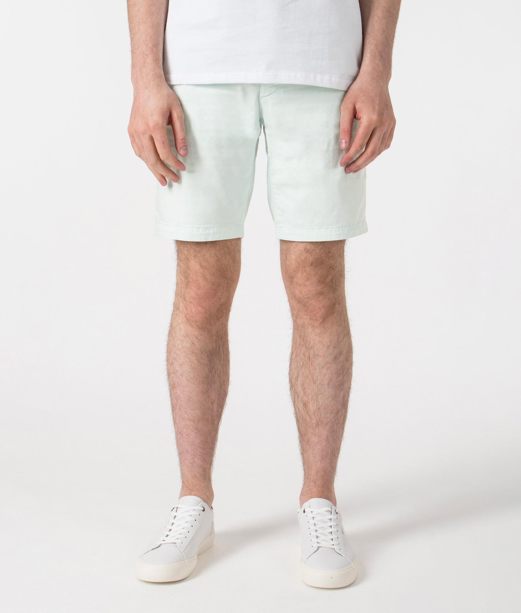 BOSS Slim Fit Chino Shorts in Open Blue at EQVVS. Front Shot.