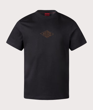 Hugo Relaxed Fit Dalendi T-Shirt in Black. Shot at EQVVS. Front detail shot 