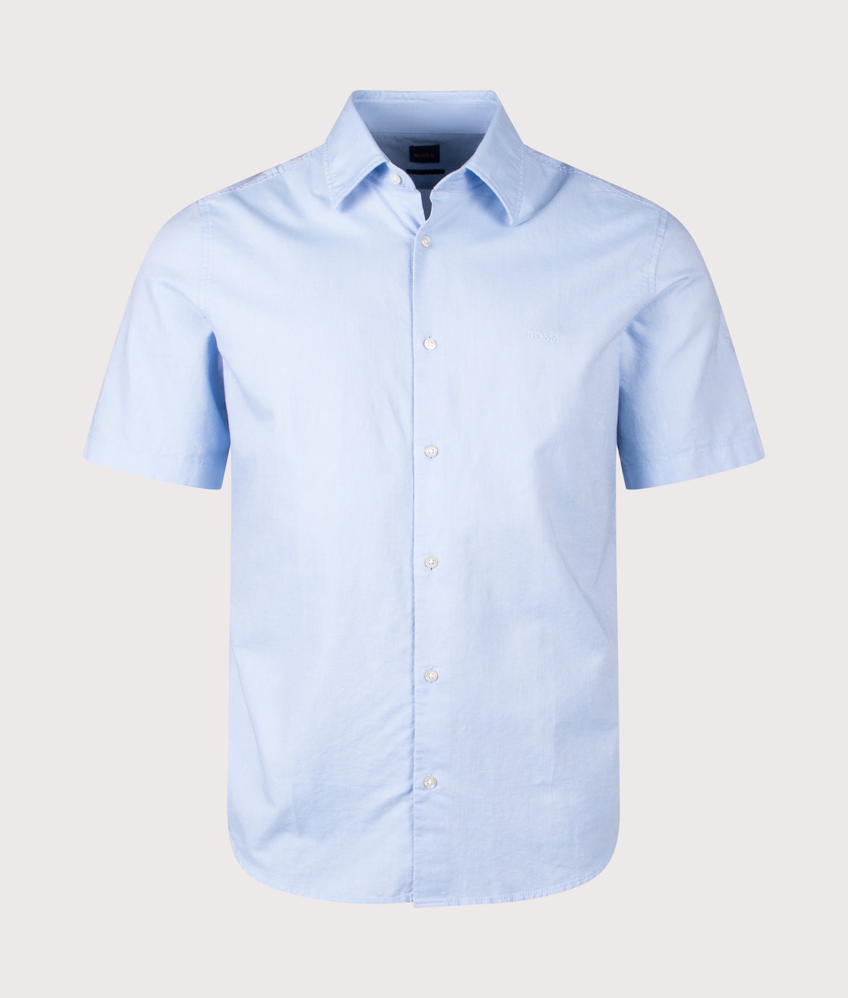 BOSS Rash Short Sleeve Shirt in Open Blue at EQVVS Menswear. Front shot.