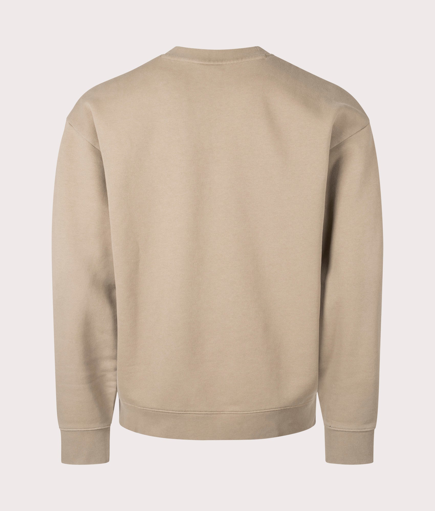 Hugo Relaxed Fit Dopaly Sweatshirt in Medium Brown. Shot at EQVVS. Back shot 