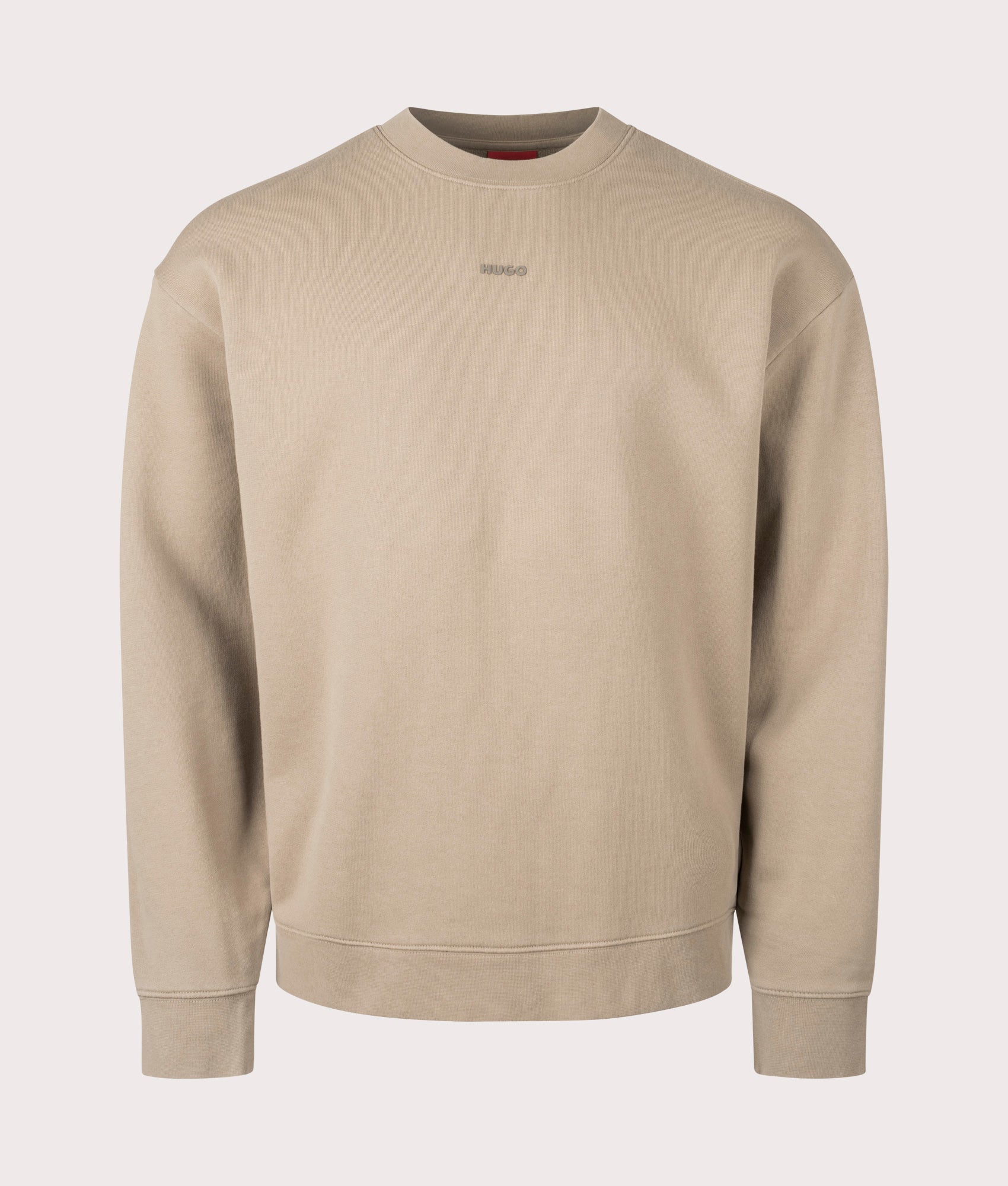 Hugo Relaxed Fit Dopaly Sweatshirt in Medium Brown. Shot at EQVVS. Front detail shot 