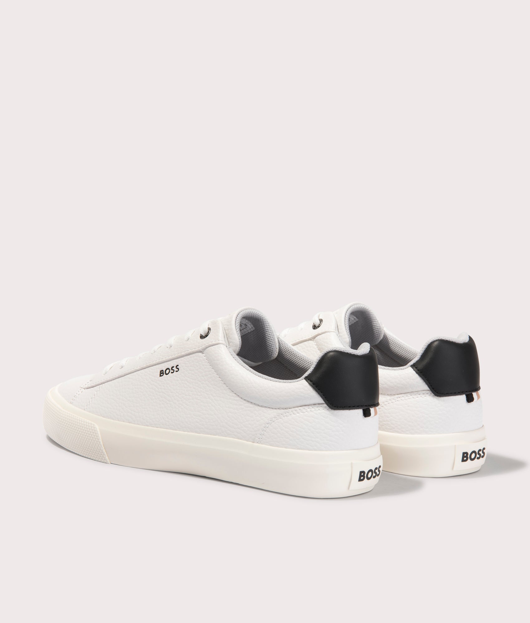 BOSS Aiden Tenn Trainers in Off White at EQVVS. Back Shot.