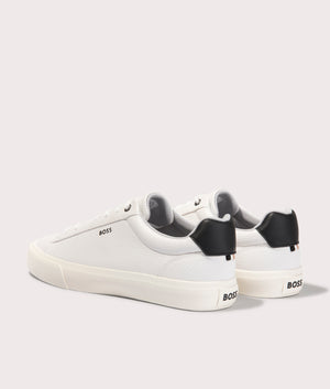 BOSS Aiden Tenn Trainers in Off White at EQVVS. Back Shot.