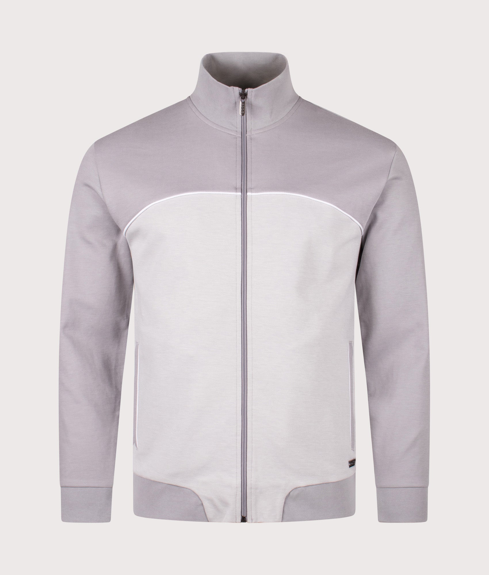 Tracksuit Jacket in Light/Pastel Grey. Cotton blend | BOSS | Shot at EQVVS | Front shot 