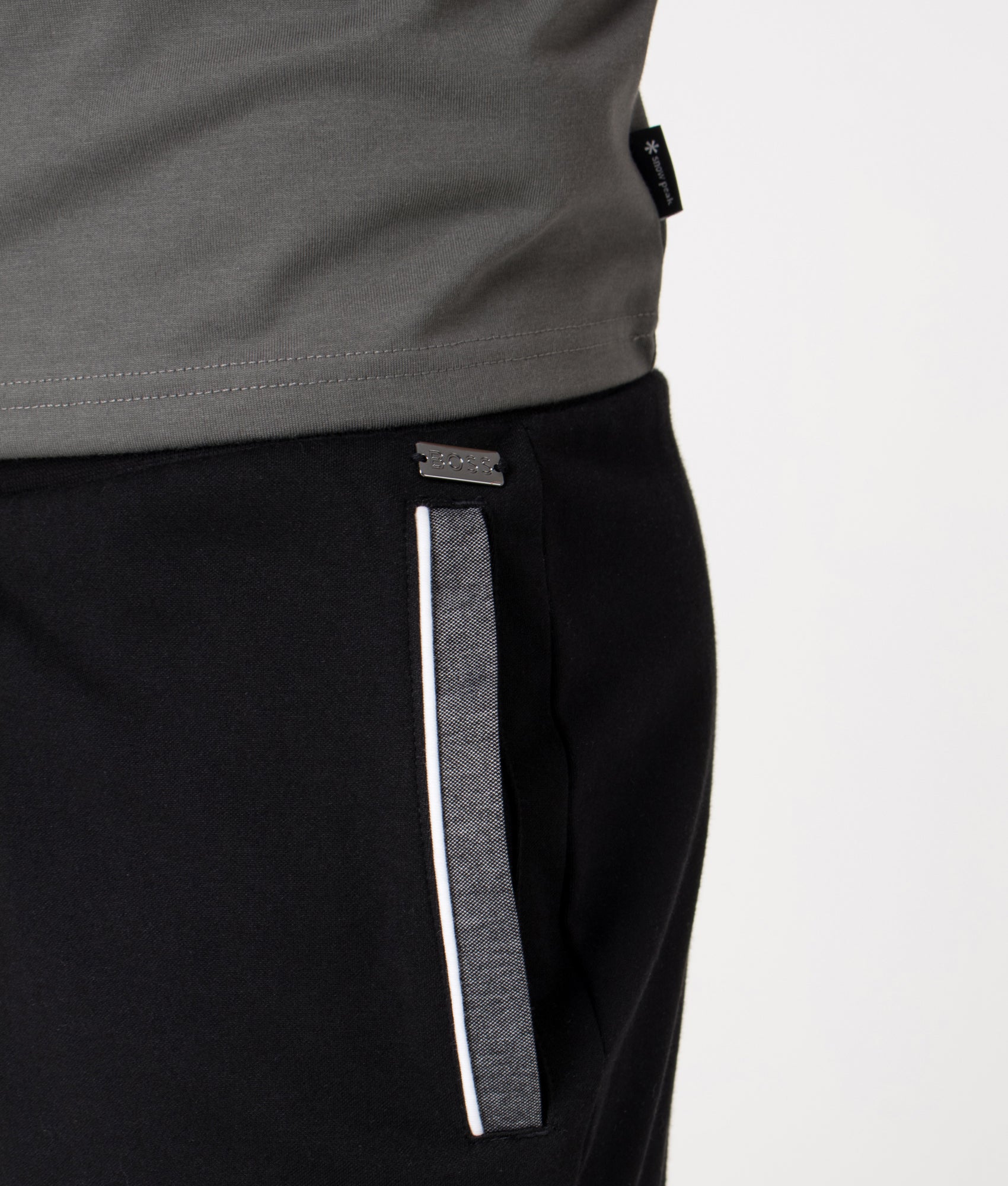 Tracksuit Pants by BOSS in Black. Shot by EQVVS. Detail shot.