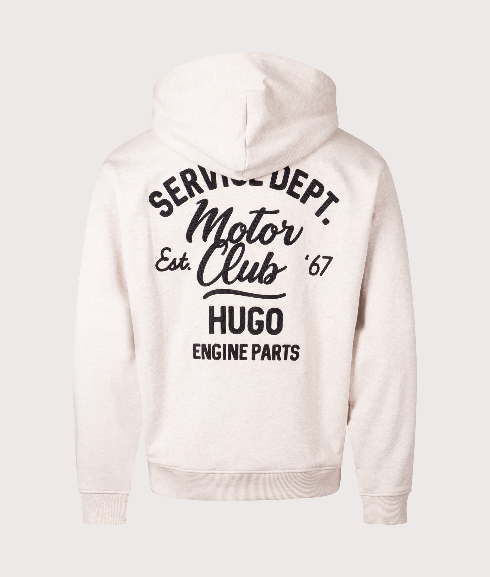HUGO Nualo Hoodie in Open White. Shot at EQVVS. Back shot. 