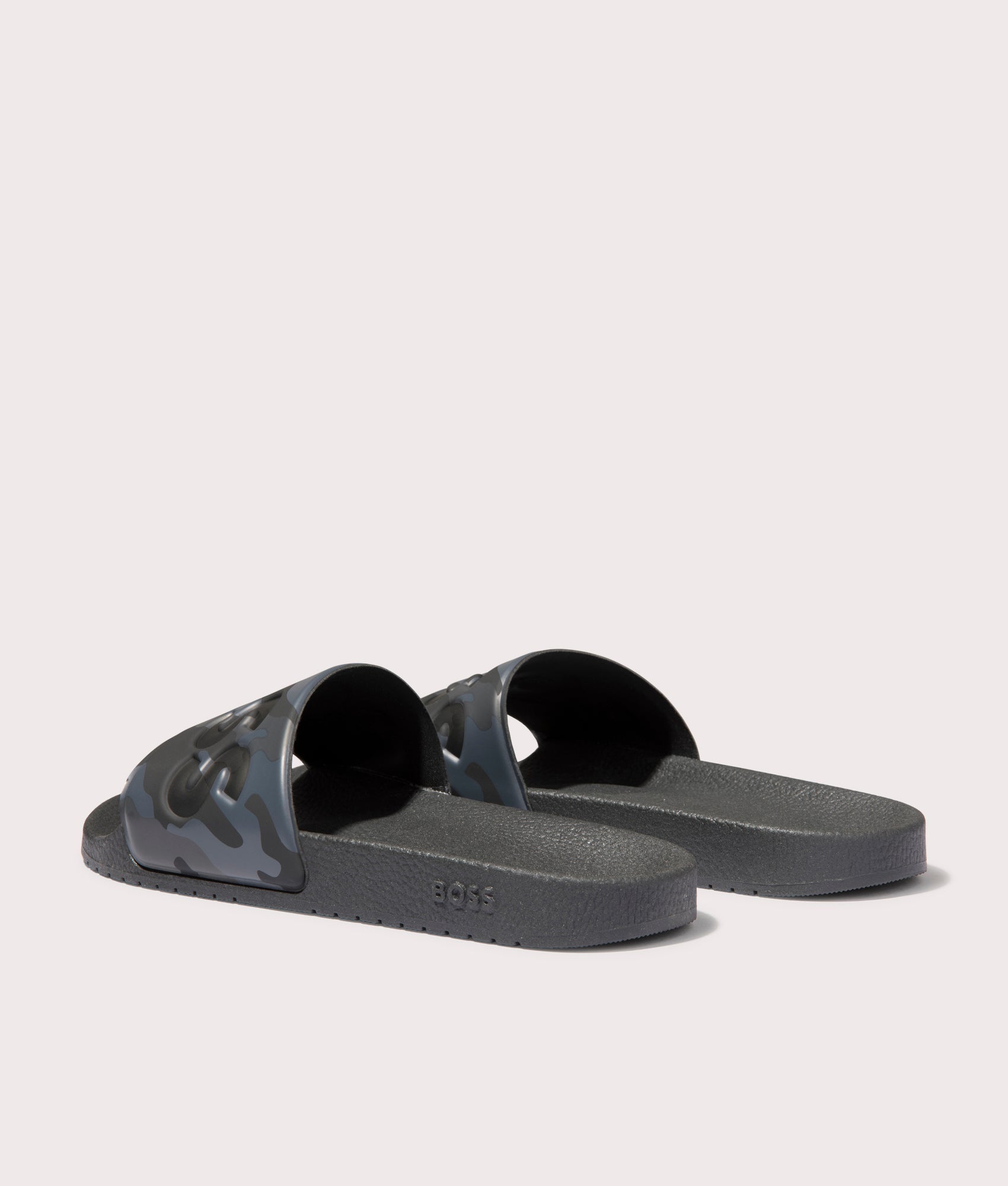 BOSS Aryeh Sliders in Medium Grey. Back shot at EQVVS.