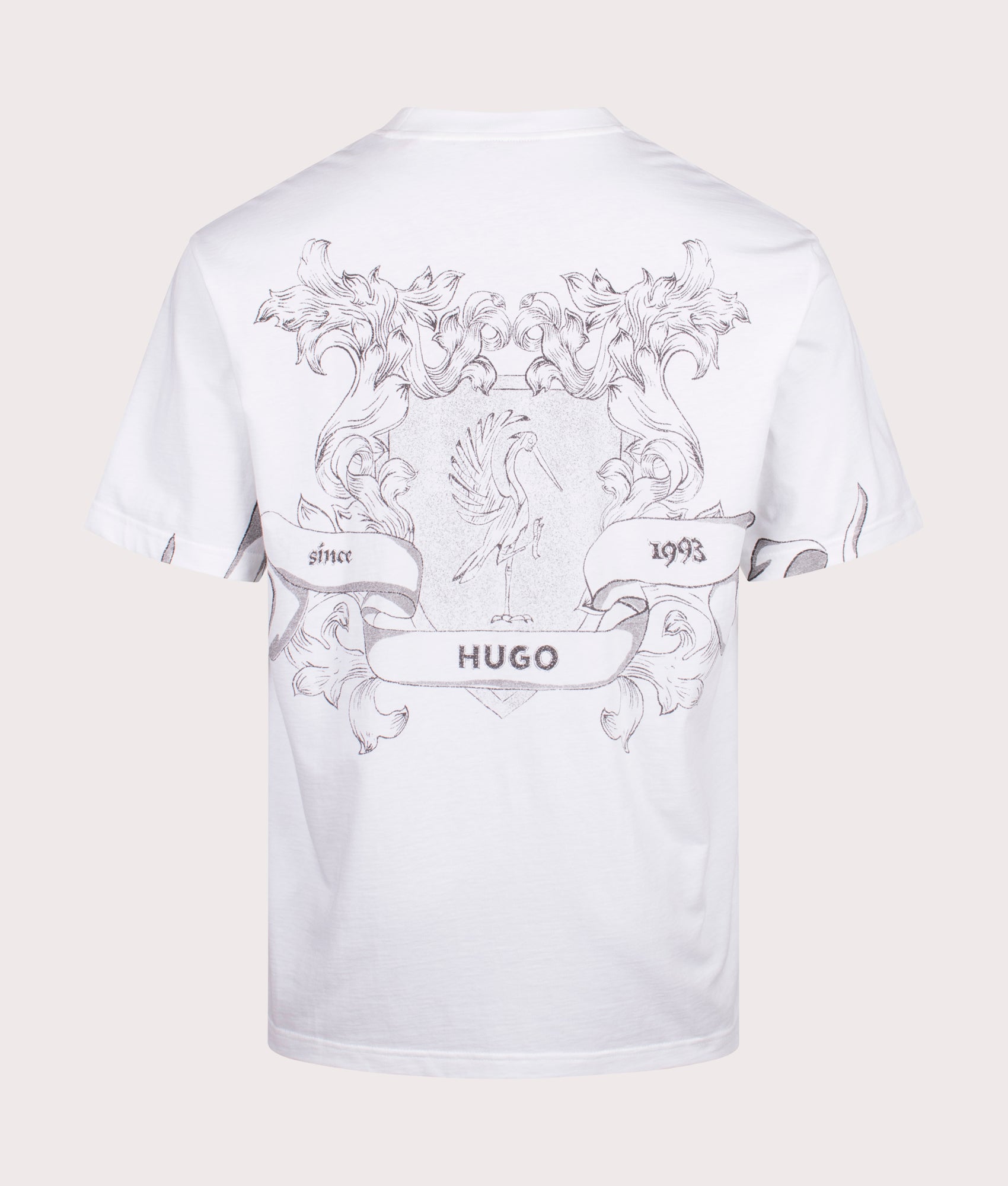 Duarms T-Shirt by HUGO in White. Shot by EQVVS. Back print shot.