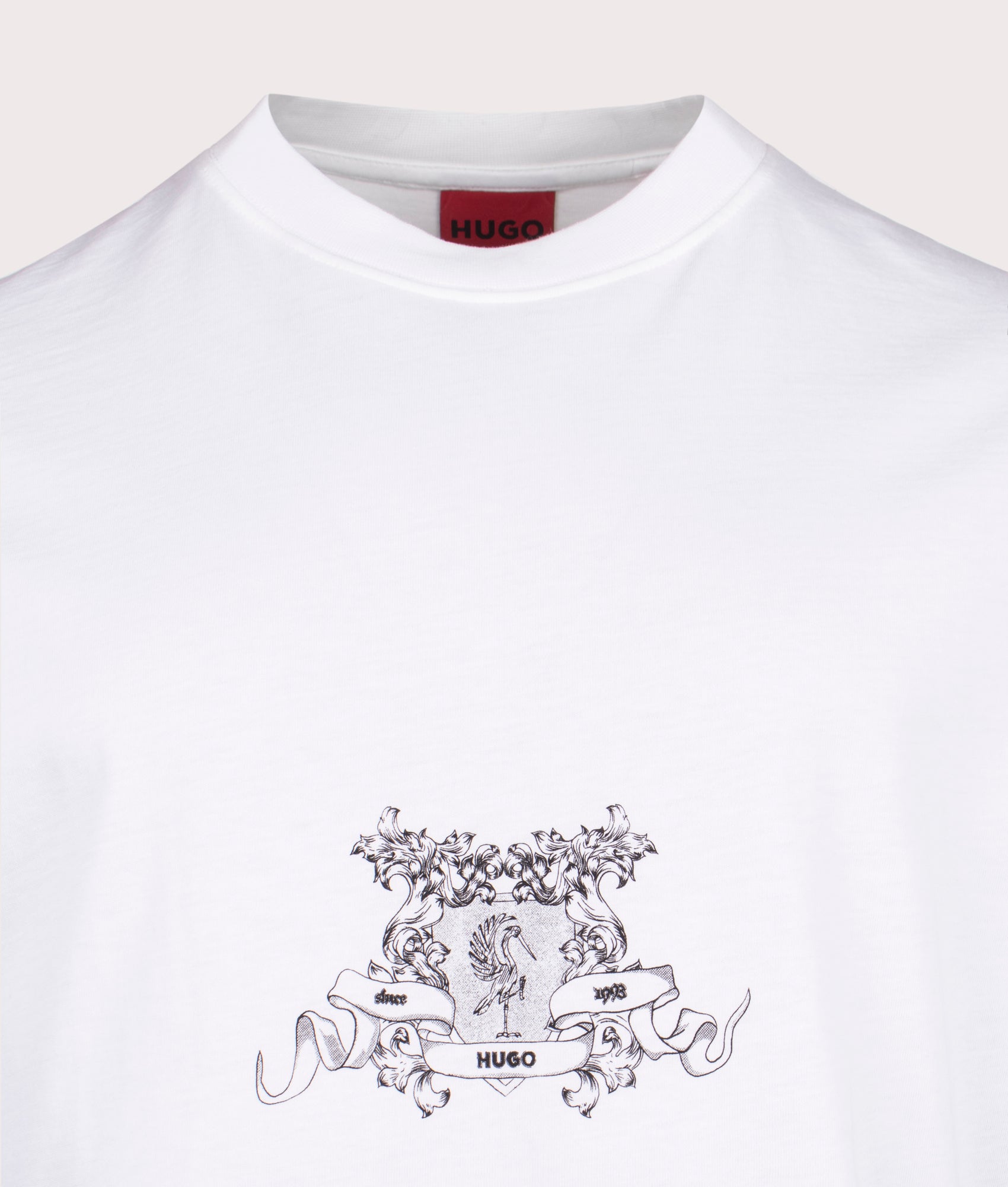 Duarms T-Shirt by HUGO in White. Shot by EQVVS. Detail shot.