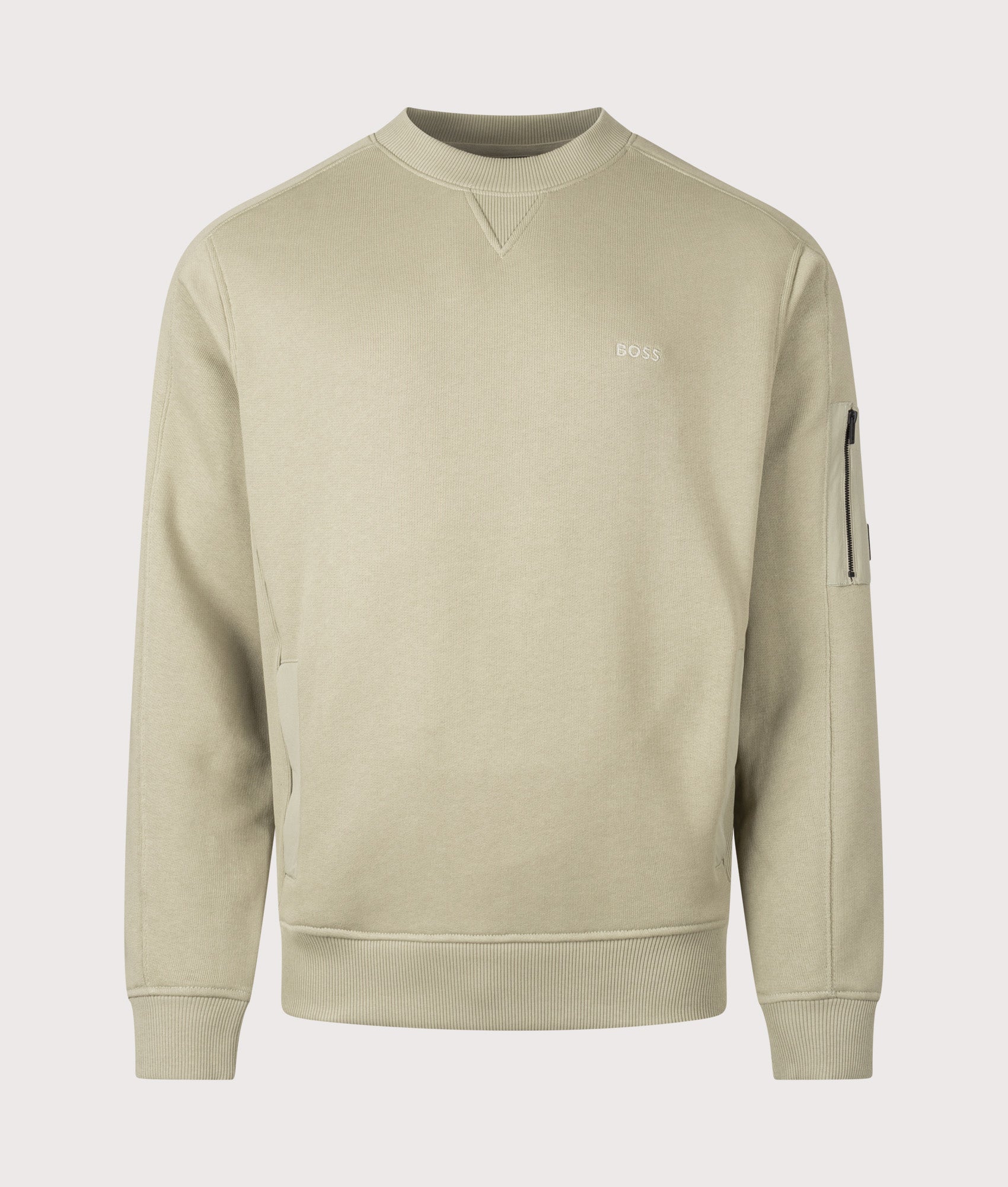 BOSS Relaxed Fit We Mixed Sweatshirt in Open Green at EQVVS Menswear. Front shot.