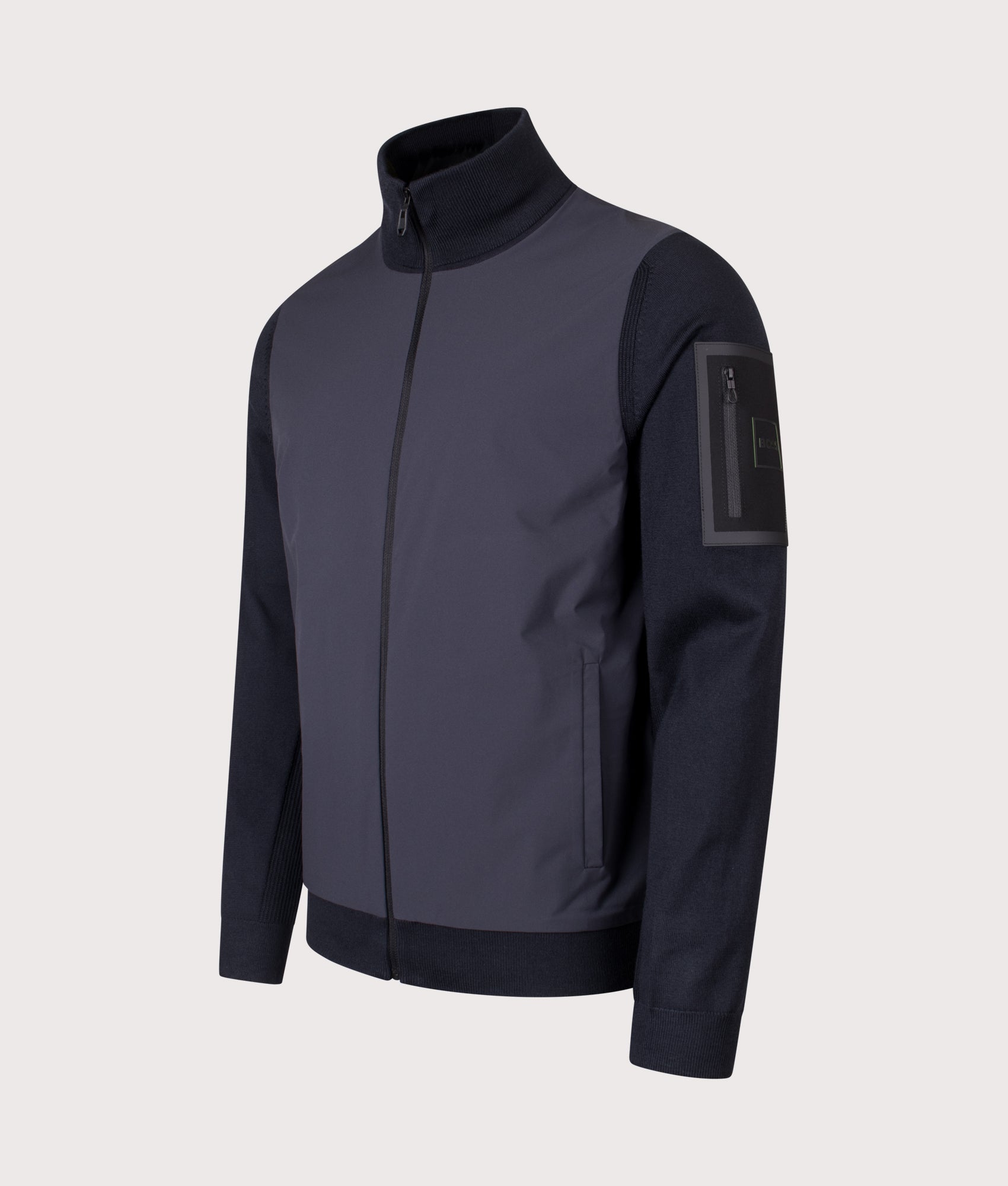 Momentum X Jacket in Dark Blue | BOSS | EQVVS | Front angle shot 