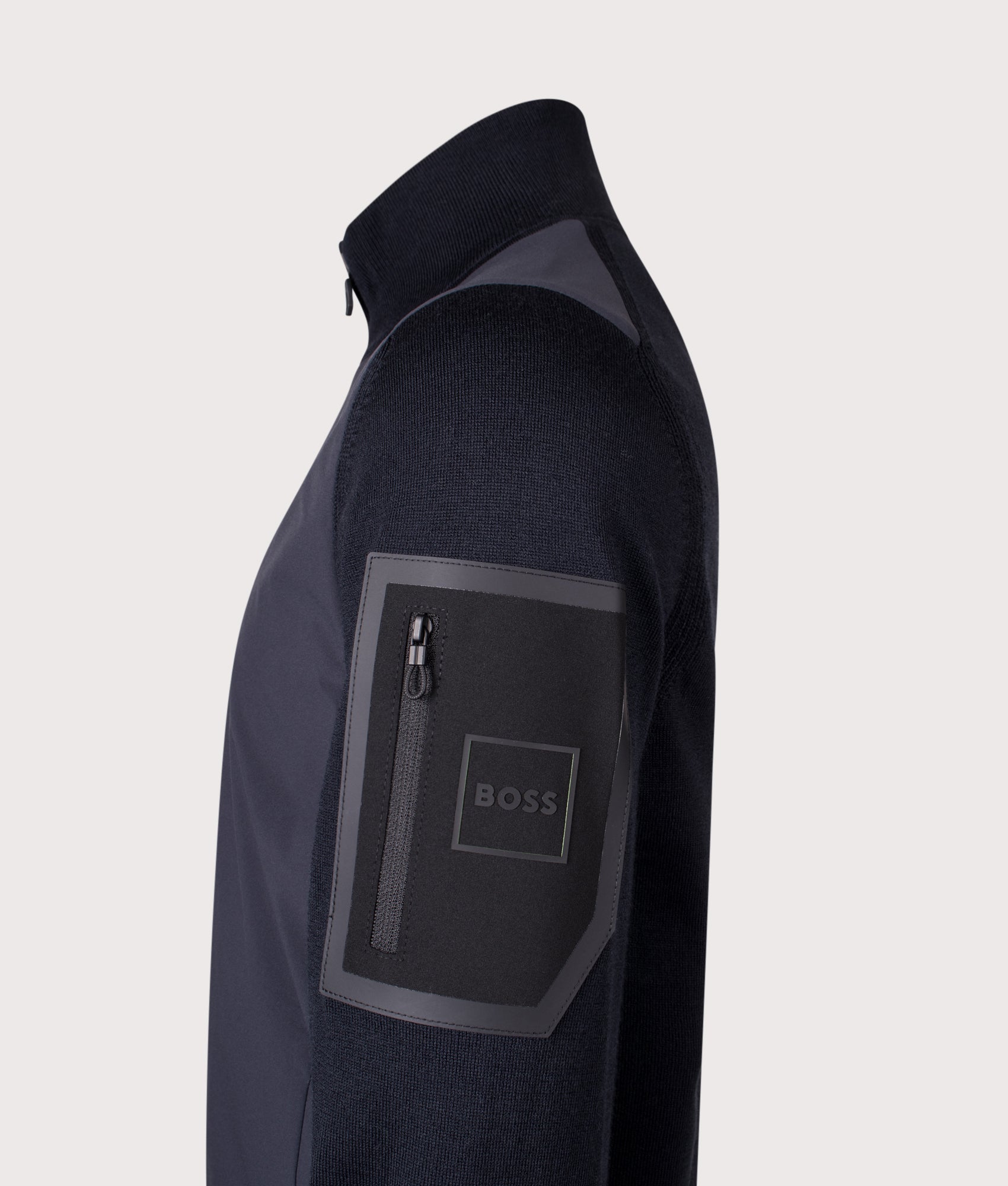 Momentum X Jacket in Dark Blue | BOSS | EQVVS | Side detail shot 