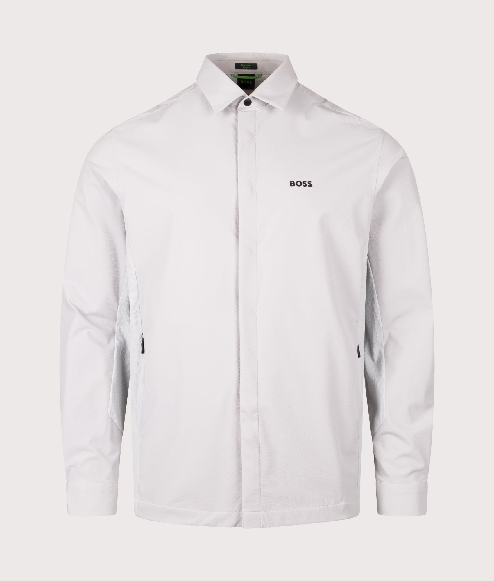 Relaxed Fit Urban TechDobby Overshirt in Light/Pastel Grey. | Fred Perry | Shot at EQVVS | Front shot 