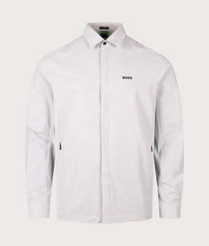 Relaxed Fit Urban TechDobby Overshirt in Light/Pastel Grey. | Fred Perry | Shot at EQVVS | Front shot 