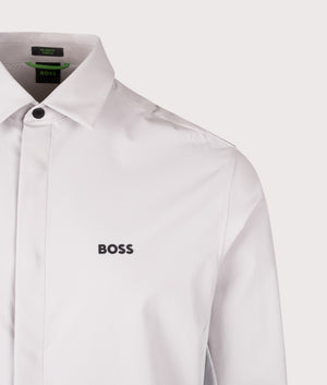 Relaxed Fit Urban TechDobby Overshirt in Light/Pastel Grey. | Fred Perry | Shot at EQVVS | Front detail shot 
