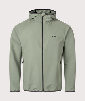Slim Fit Commuter Sweat Jacket by BOSS in Open Green. Shot by EQVVS. front shot.