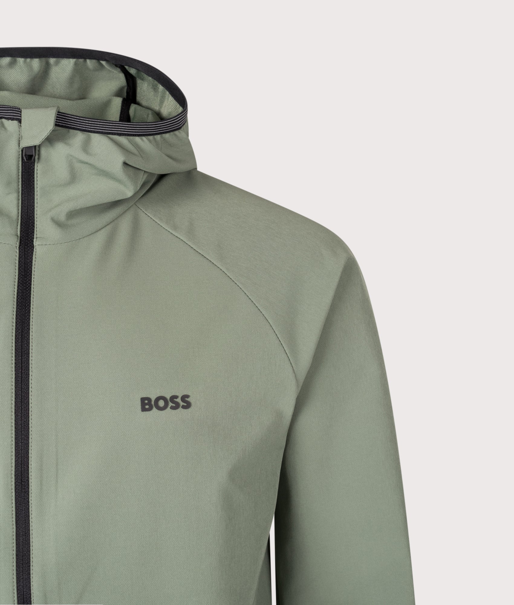Slim Fit Commuter Sweat Jacket by BOSS in Open Green. Shot by EQVVS. Detail shot.