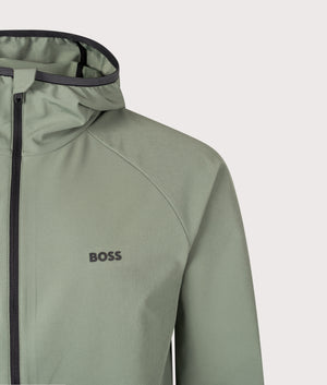 Slim Fit Commuter Sweat Jacket by BOSS in Open Green. Shot by EQVVS. Detail shot.