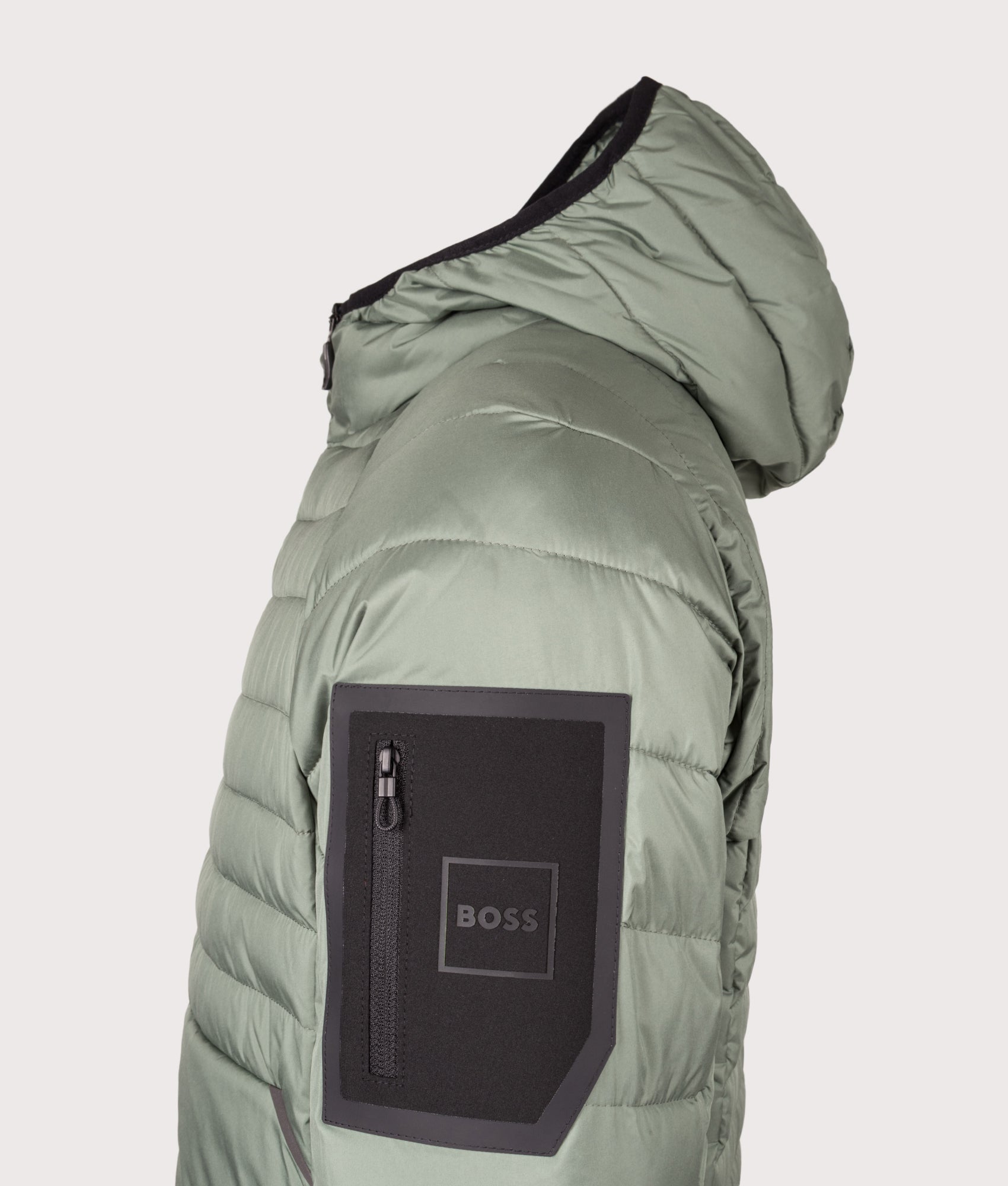 Urbanex Hooded Jacket in Open Green | BOSS | EQVVS | Side detail shot 