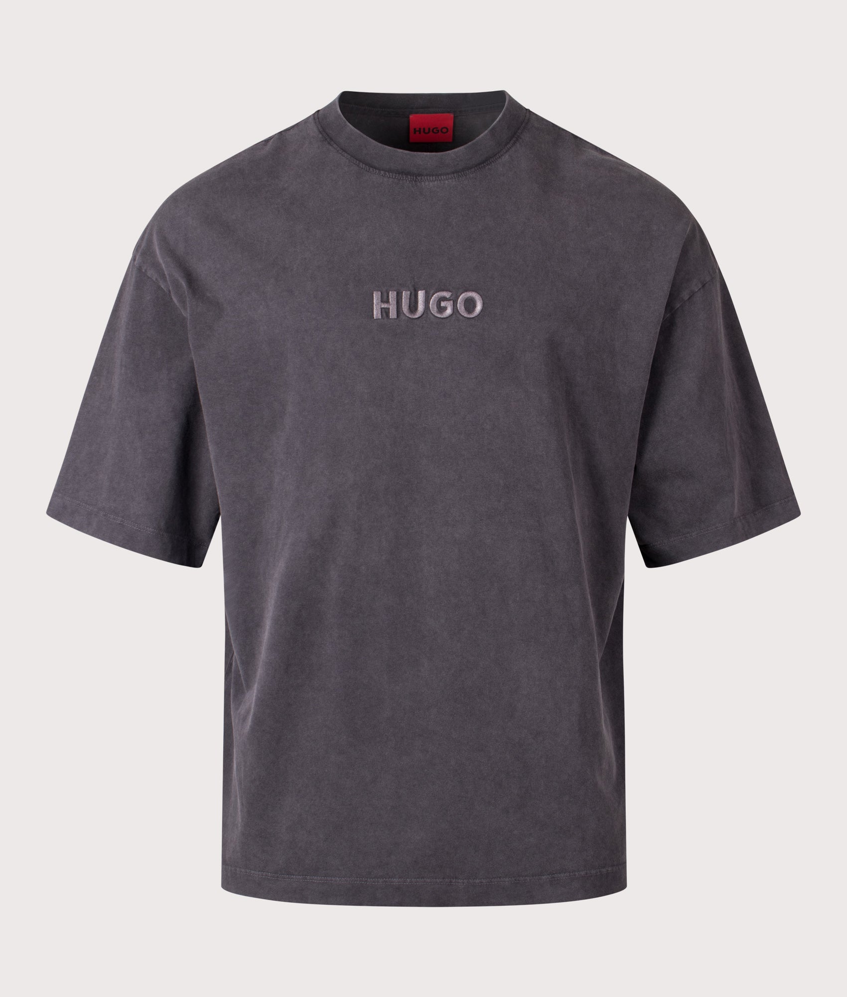 HUGO Oversized Delw T-shirt in Charcoal at EQVVS Menswear. Front shot.