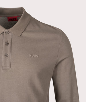 Long Sleeve Donoslong Polo Shirt in Medium Grey | HUGO | EQVVS | Front detail shot 