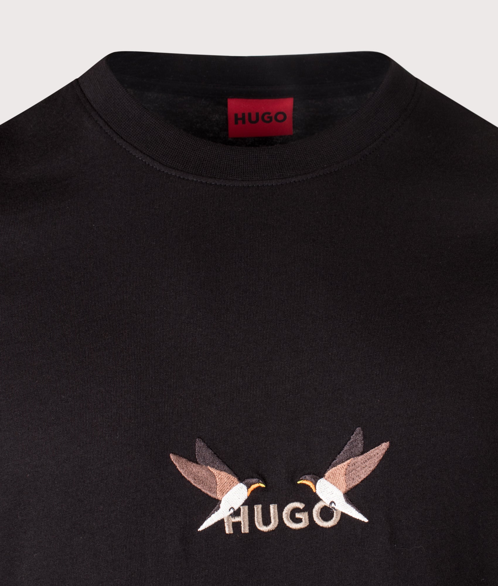 Dugolini T-Shirt in Black. 100% Cotton | HUGO | EQVVS | Front detail shot 