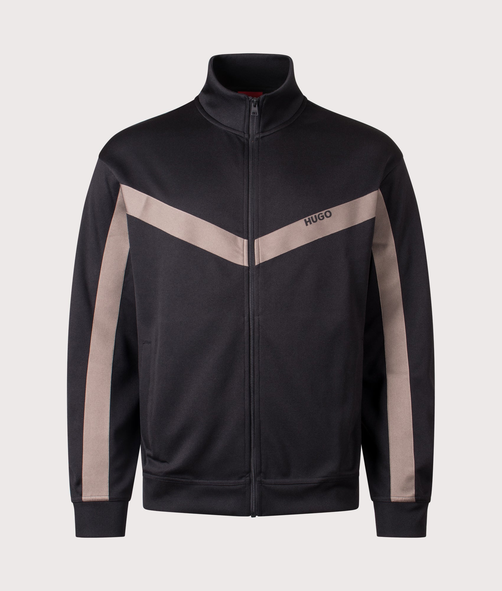 Relaxed Fit Darti Zip Through Track Top in Black | HUGO | EQVVS | Front shot 