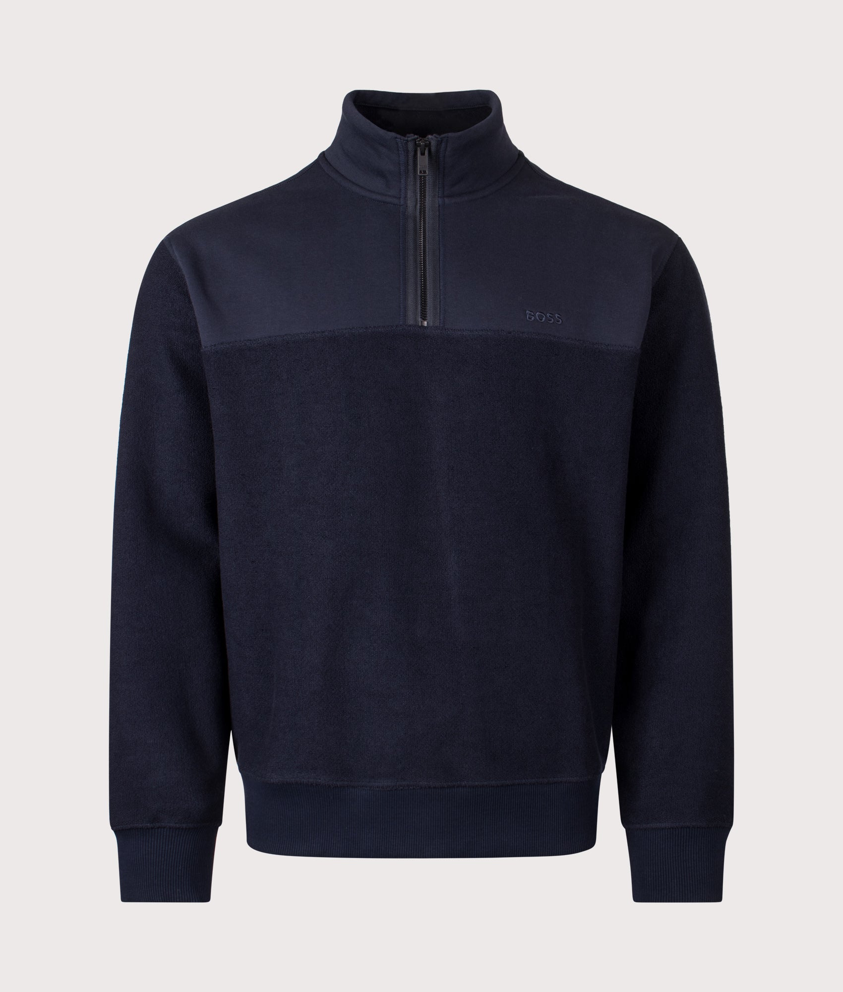 Winterbrust Quarter Zip Sweatshirt in Dark Blue | BOSS | EQVVS | Front shot 