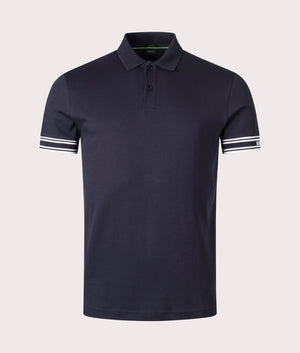 Slim Fit Zone Polo Shirt in Dark Blue | 100% Cotton | BOSS | EQVVS | Front shot 