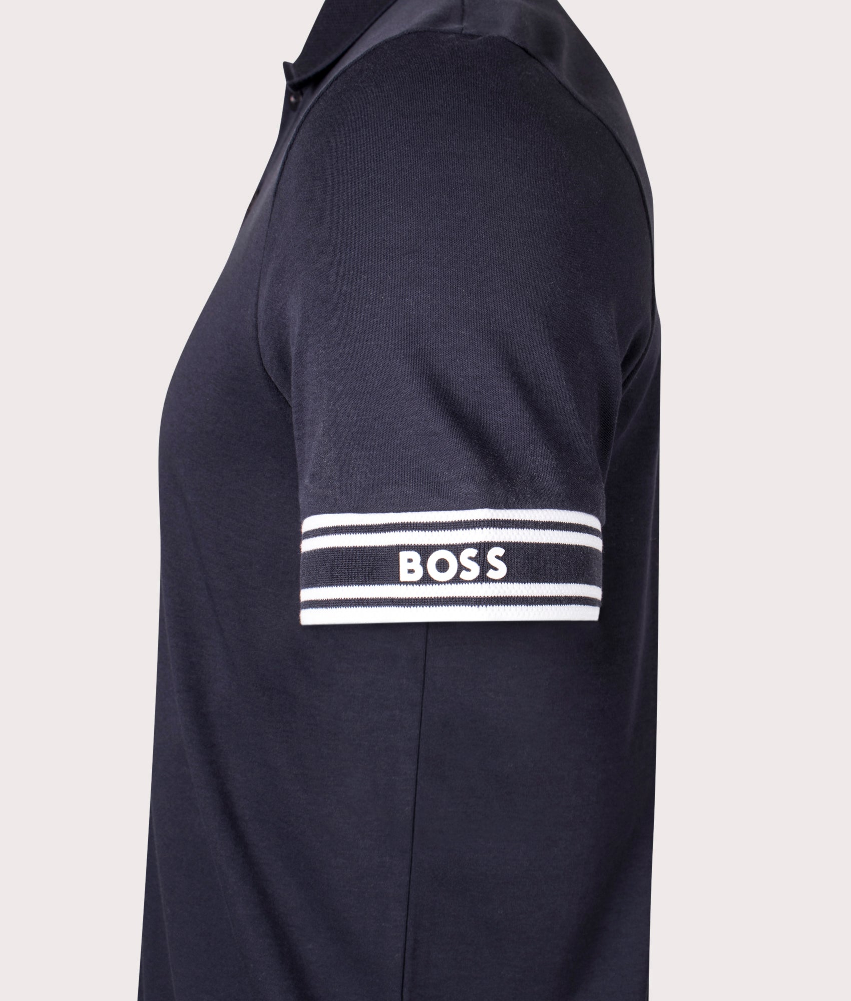 Slim Fit Zone Polo Shirt in Dark Blue | 100% Cotton | BOSS | EQVVS | Side detail shot 