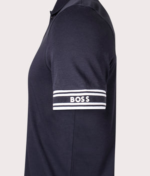 Slim Fit Zone Polo Shirt in Dark Blue | 100% Cotton | BOSS | EQVVS | Side detail shot 